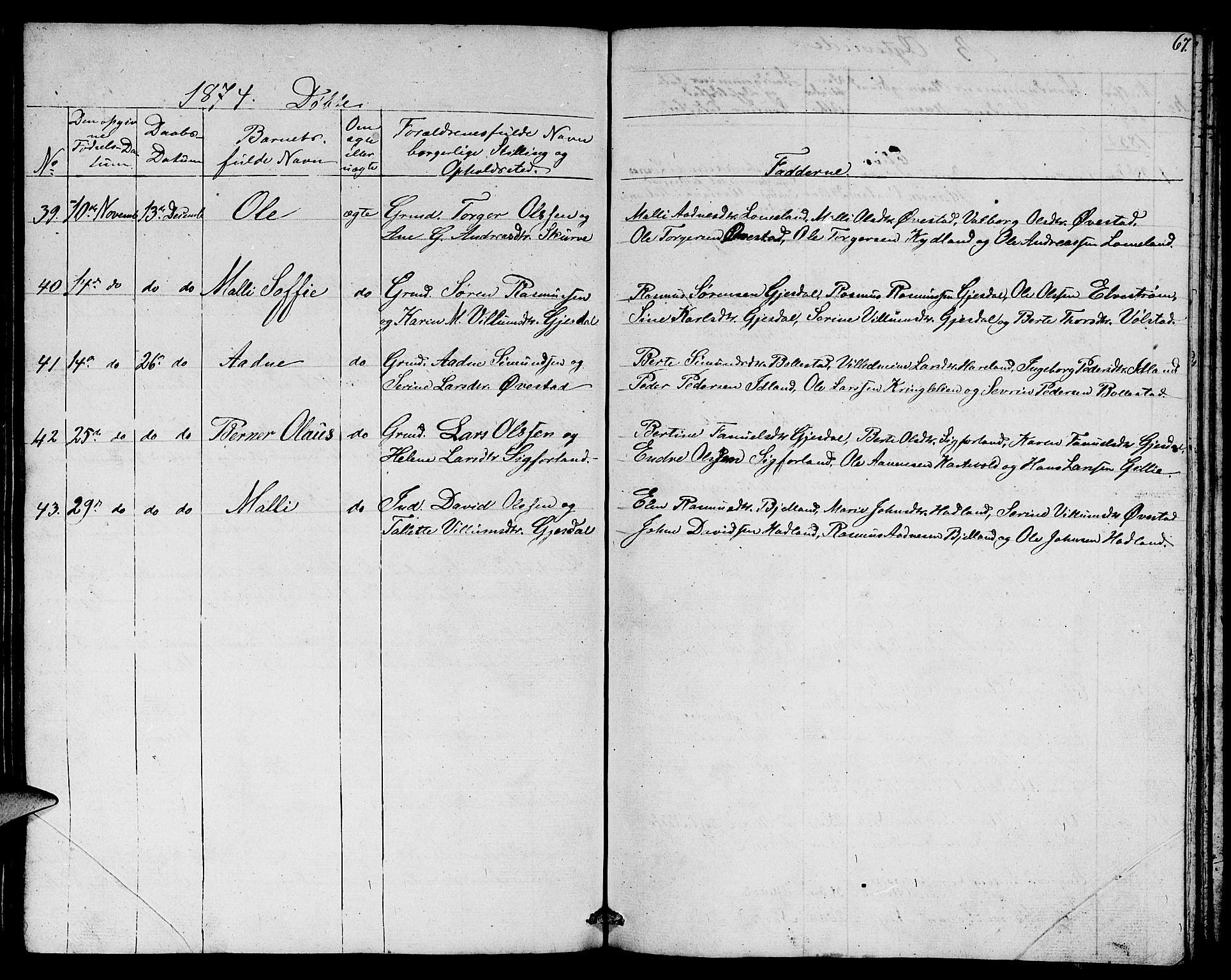 Lye sokneprestkontor, AV/SAST-A-101794/001/30BB/L0003: Parish register (copy) no. B 3, 1852-1874, p. 67