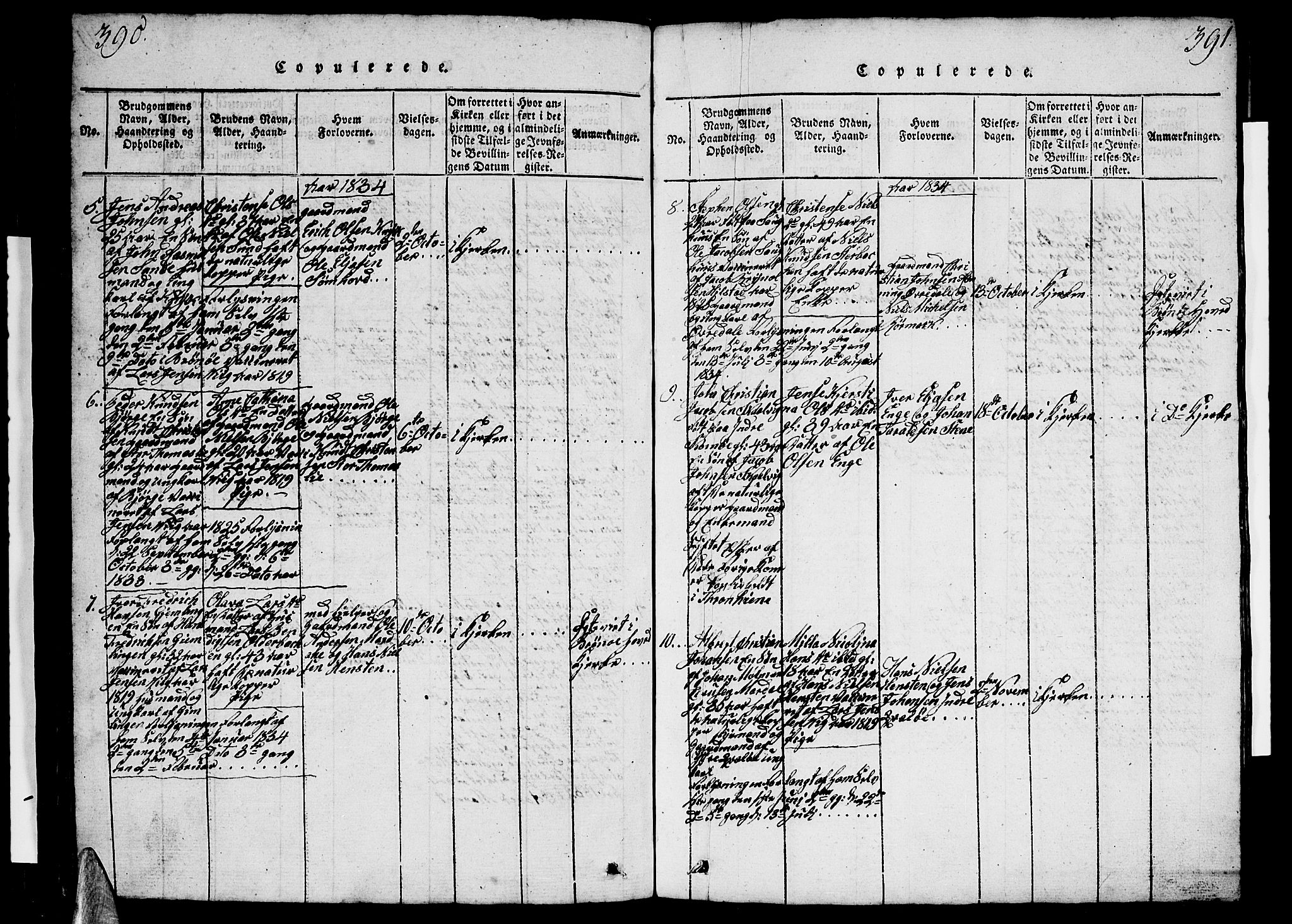 Ministerialprotokoller, klokkerbøker og fødselsregistre - Nordland, SAT/A-1459/812/L0186: Parish register (copy) no. 812C04, 1820-1849, p. 390-391