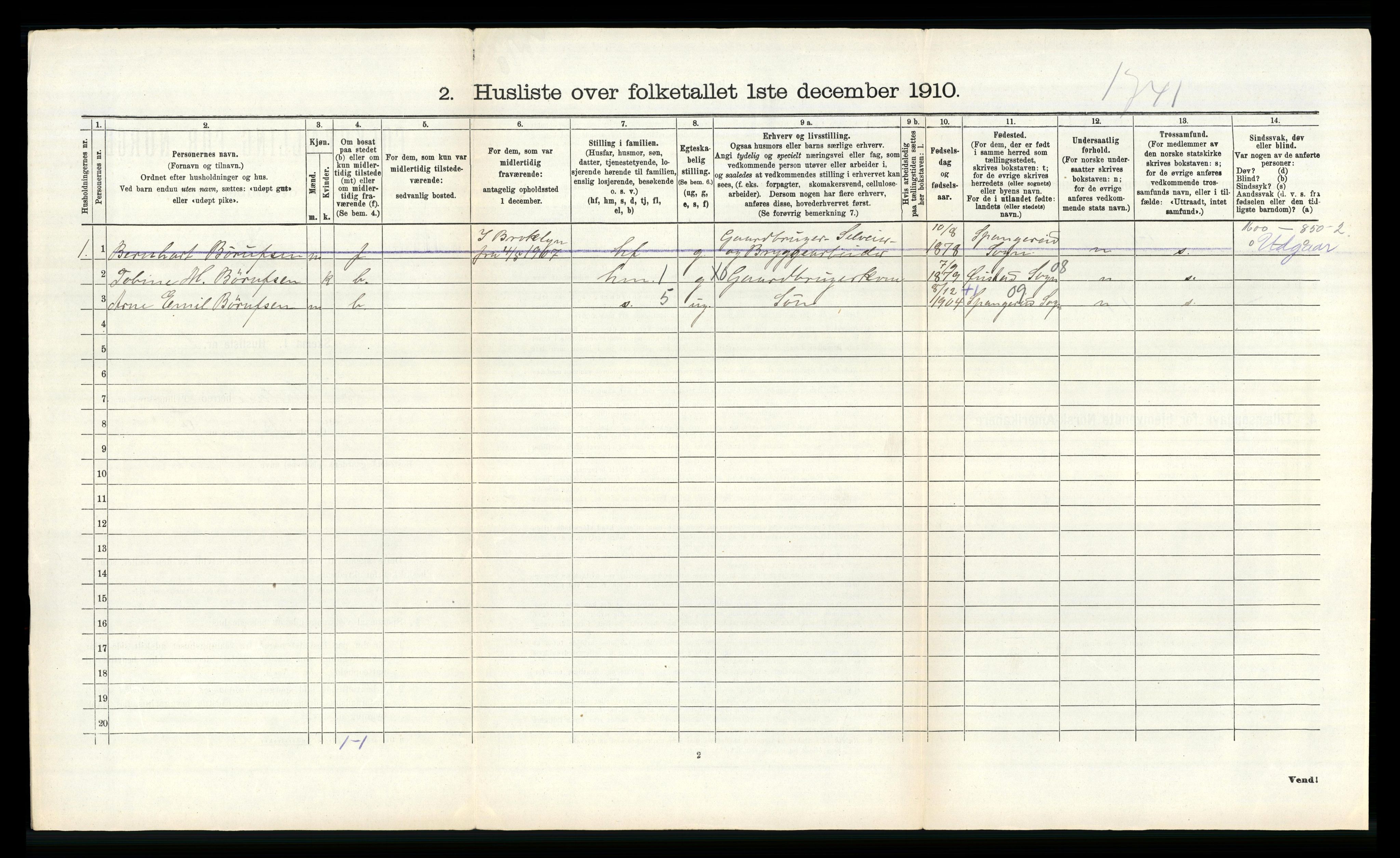 RA, 1910 census for Sør-Audnedal, 1910, p. 136