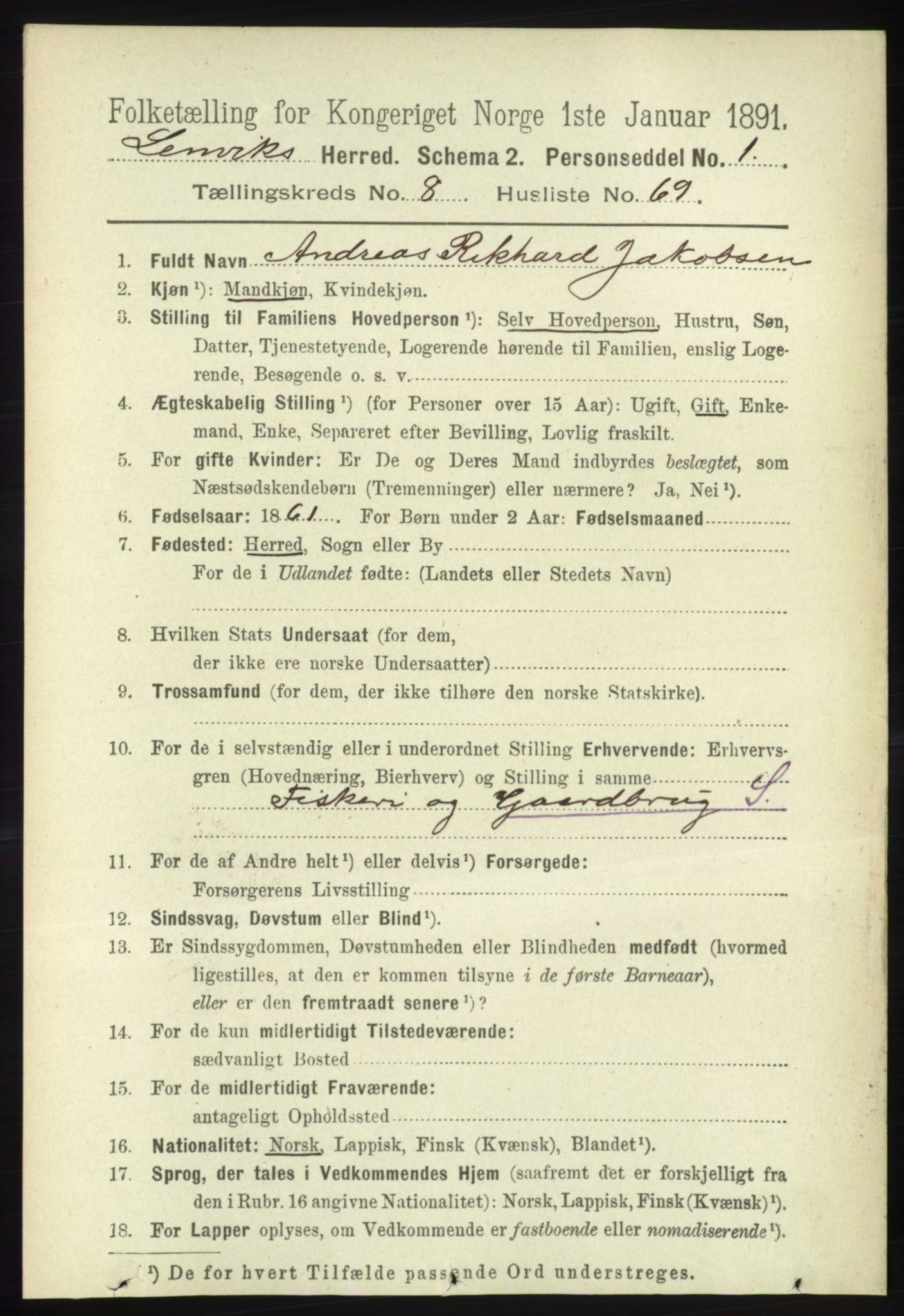 RA, 1891 census for 1931 Lenvik, 1891, p. 4860