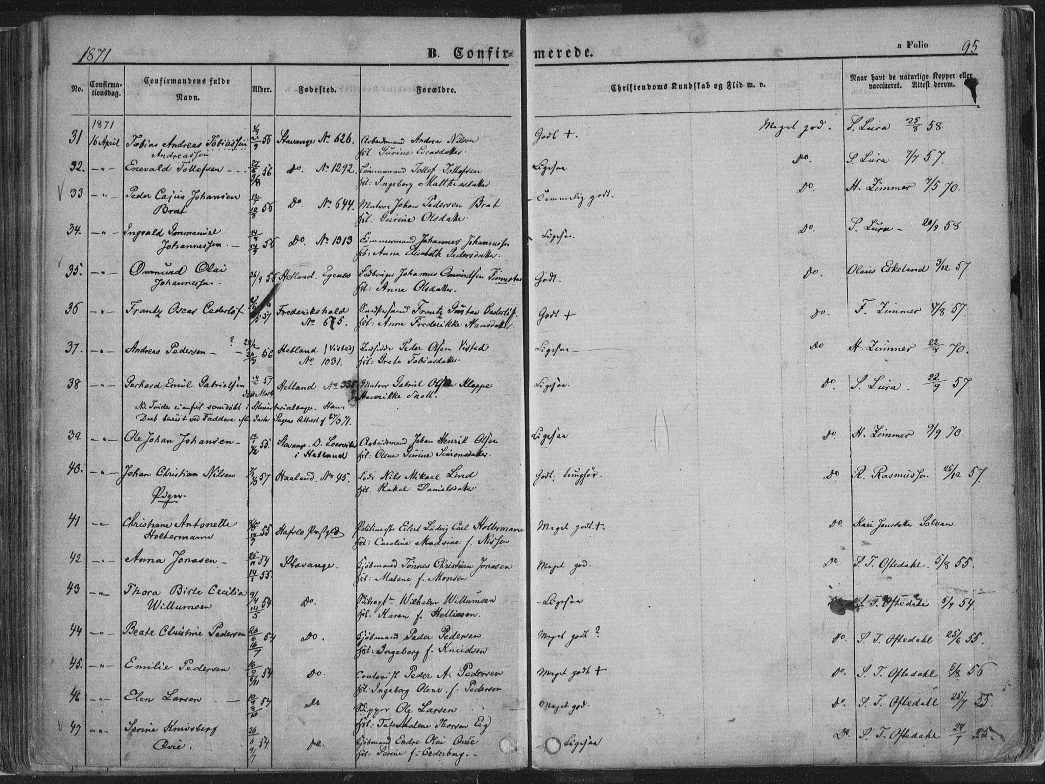 Domkirken sokneprestkontor, AV/SAST-A-101812/001/30/30BA/L0018: Parish register (official) no. A 17, 1857-1877, p. 95