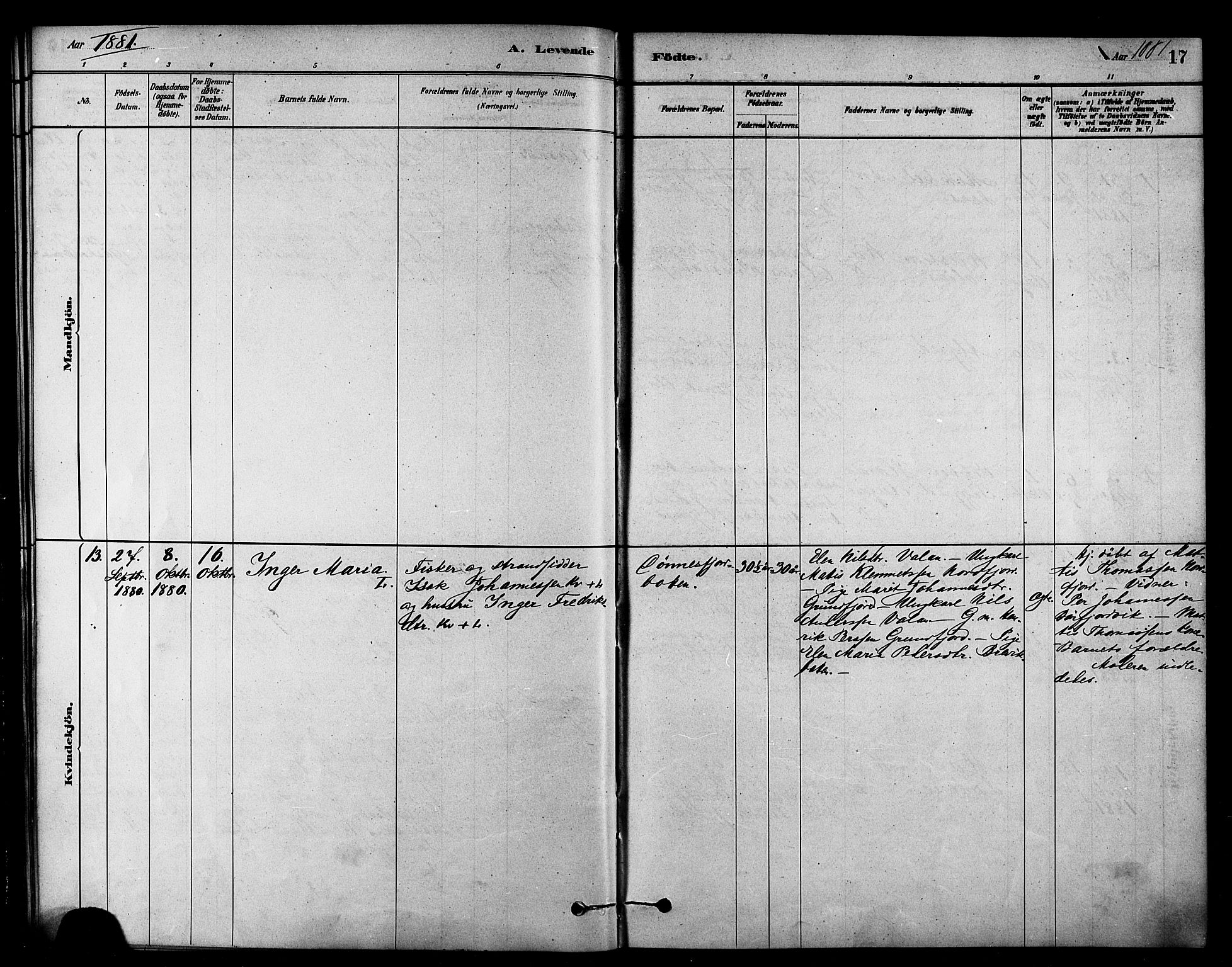 Loppa sokneprestkontor, AV/SATØ-S-1339/H/Ha/L0007kirke: Parish register (official) no. 7, 1879-1889, p. 17