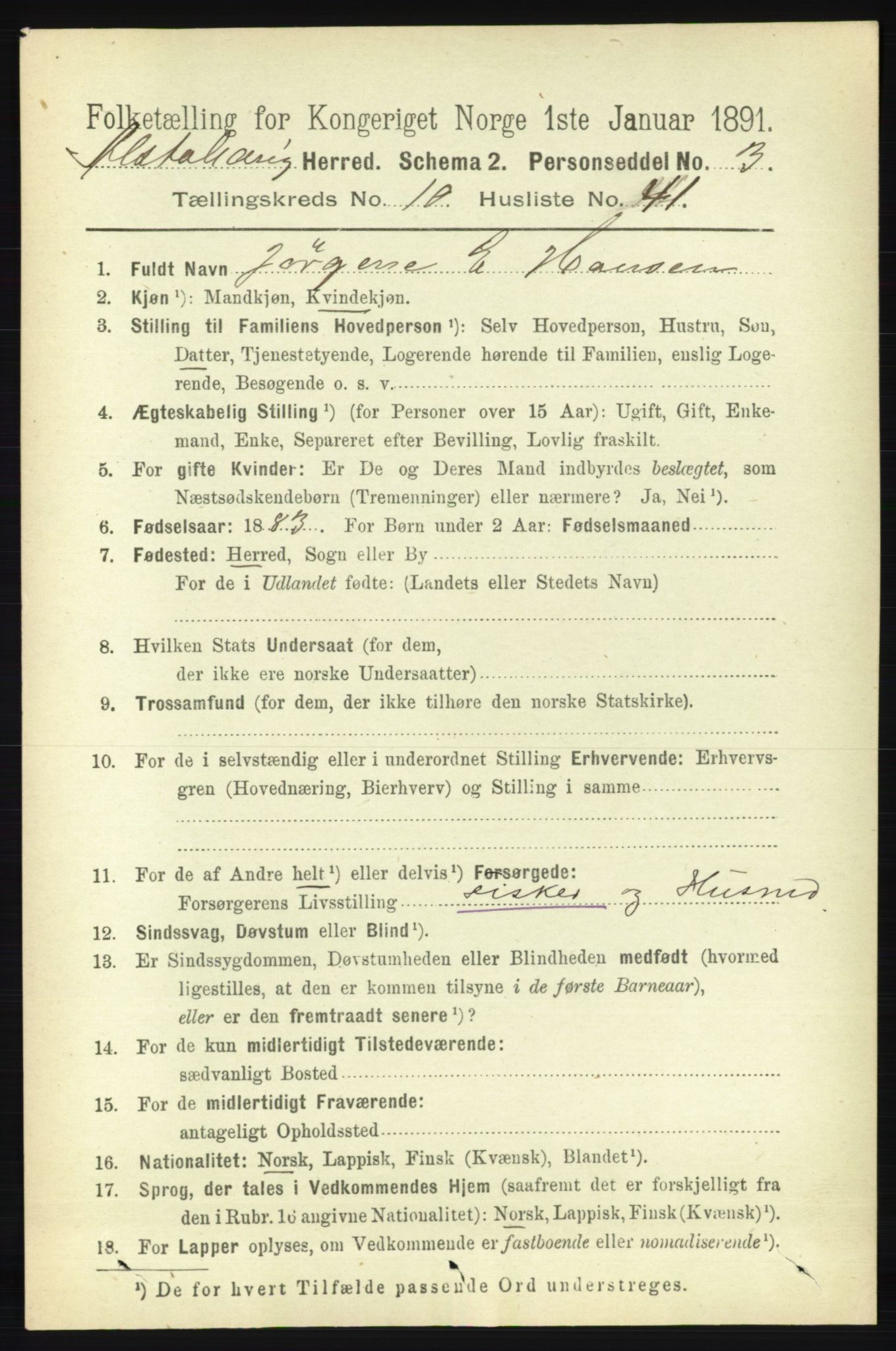 RA, 1891 census for 1820 Alstahaug, 1891, p. 3808