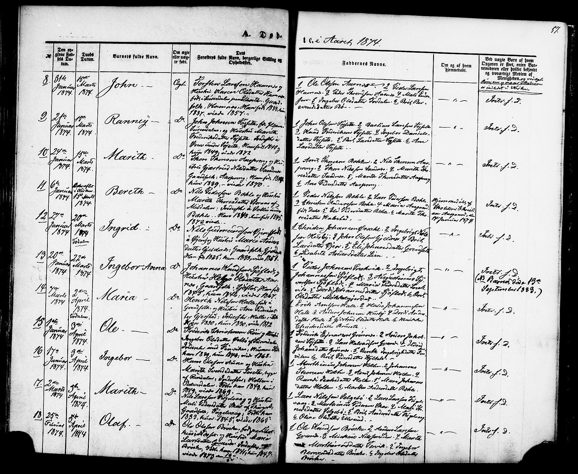 Ministerialprotokoller, klokkerbøker og fødselsregistre - Møre og Romsdal, SAT/A-1454/592/L1027: Parish register (official) no. 592A05, 1865-1878, p. 57