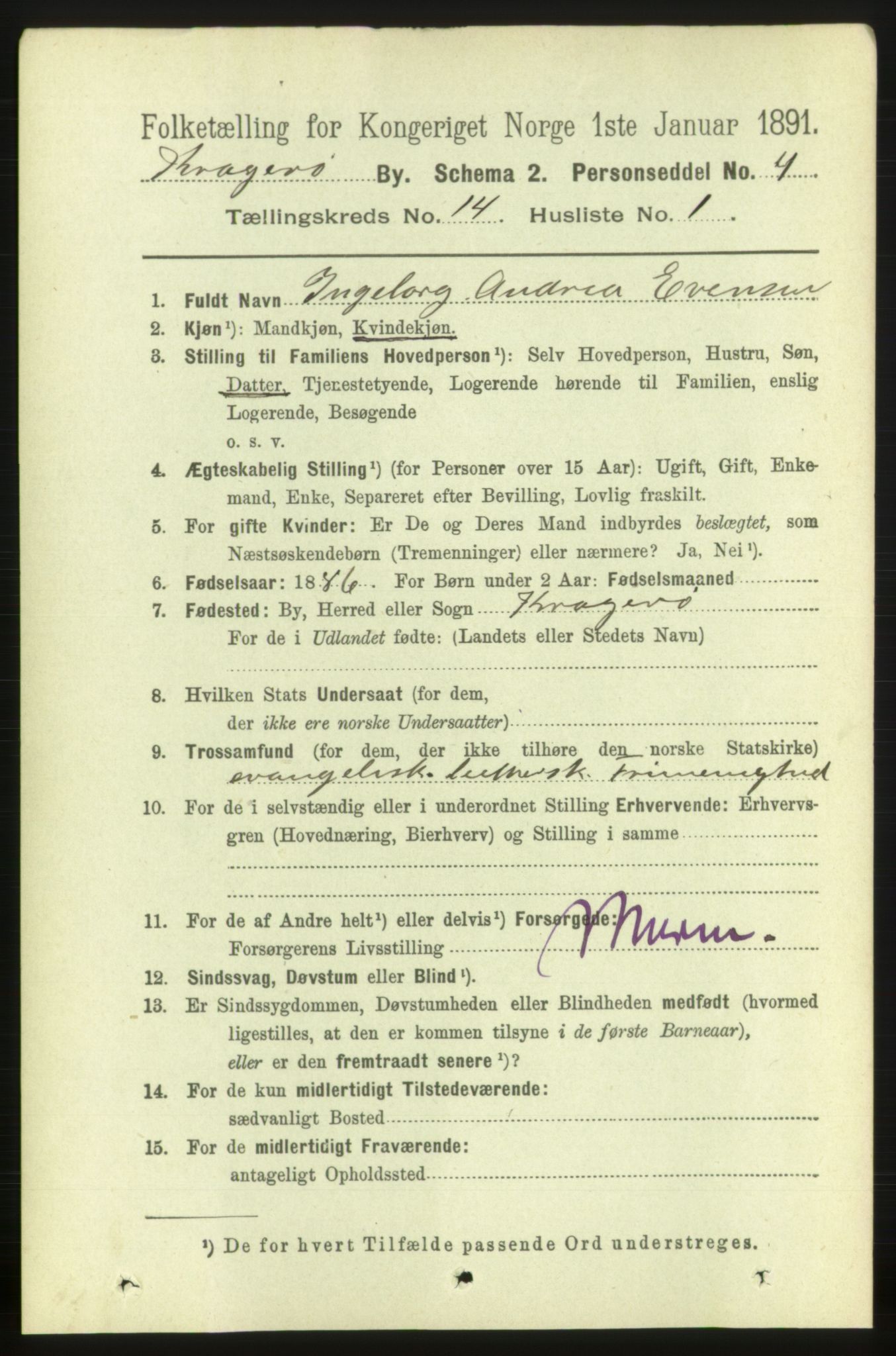 RA, 1891 census for 0801 Kragerø, 1891, p. 4079