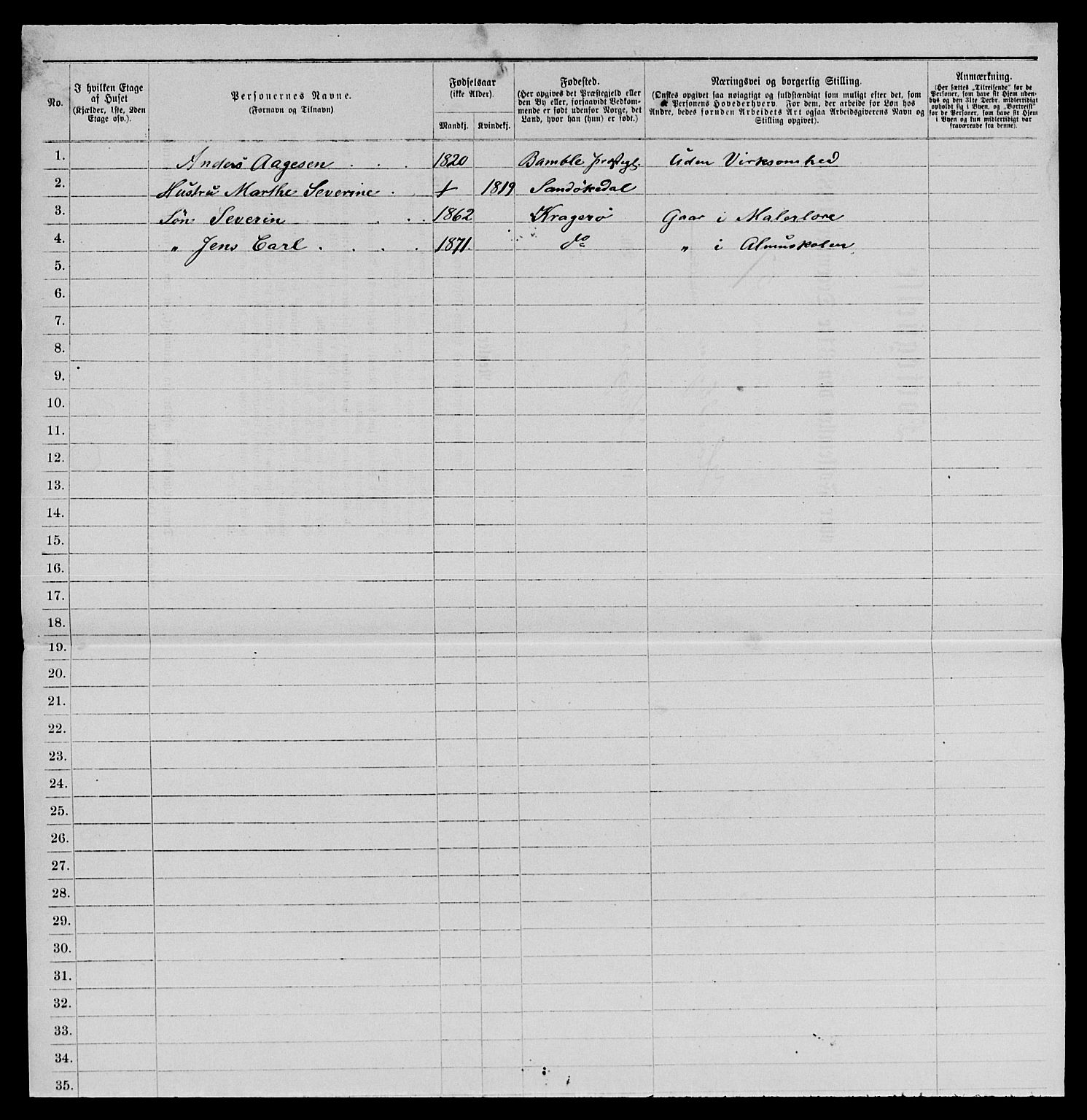 SAKO, 1885 census for 0801 Kragerø, 1885, p. 1137