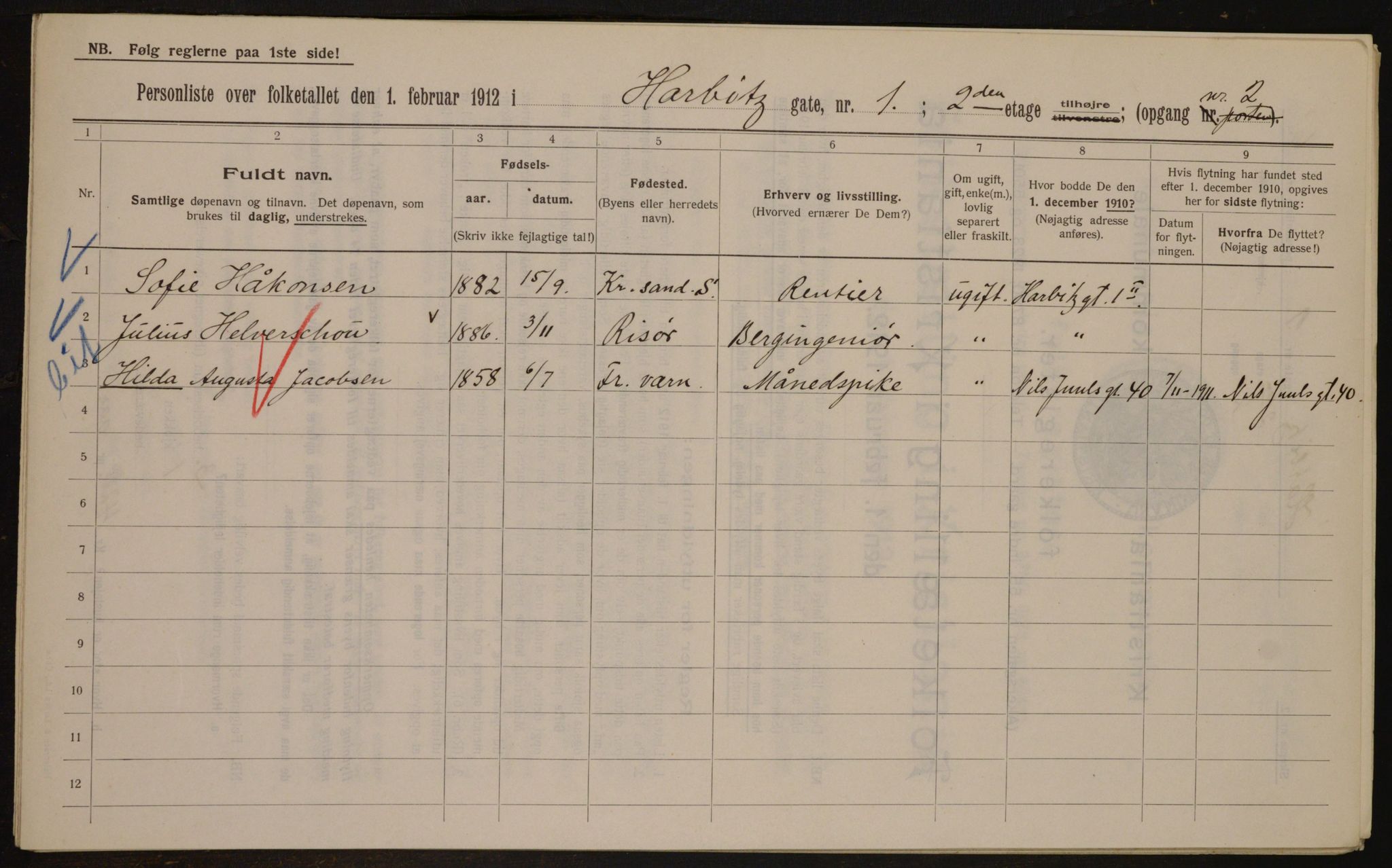 OBA, Municipal Census 1912 for Kristiania, 1912, p. 35032