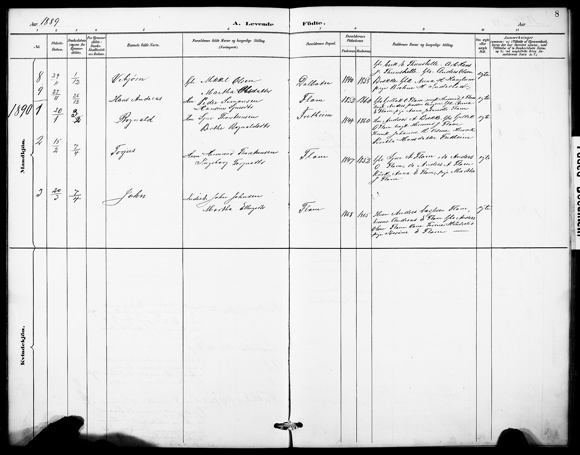 Aurland sokneprestembete, SAB/A-99937/H/Hb/Hbb/L0002: Parish register (copy) no. B 2, 1887-1929, p. 8