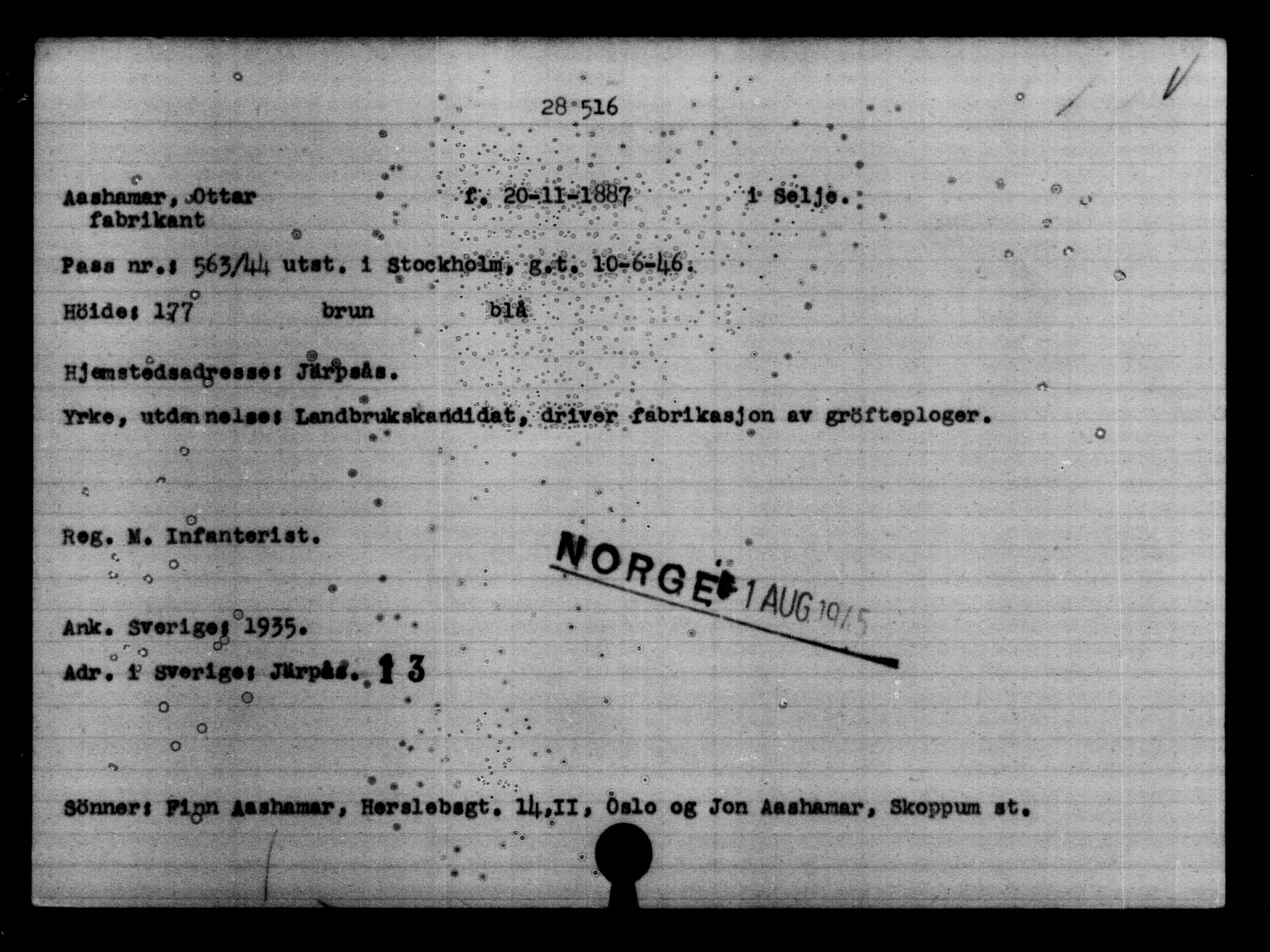 Den Kgl. Norske Legasjons Flyktningskontor, RA/S-6753/V/Va/L0012: Kjesäterkartoteket.  Flyktningenr. 28300-31566, 1940-1945, p. 238