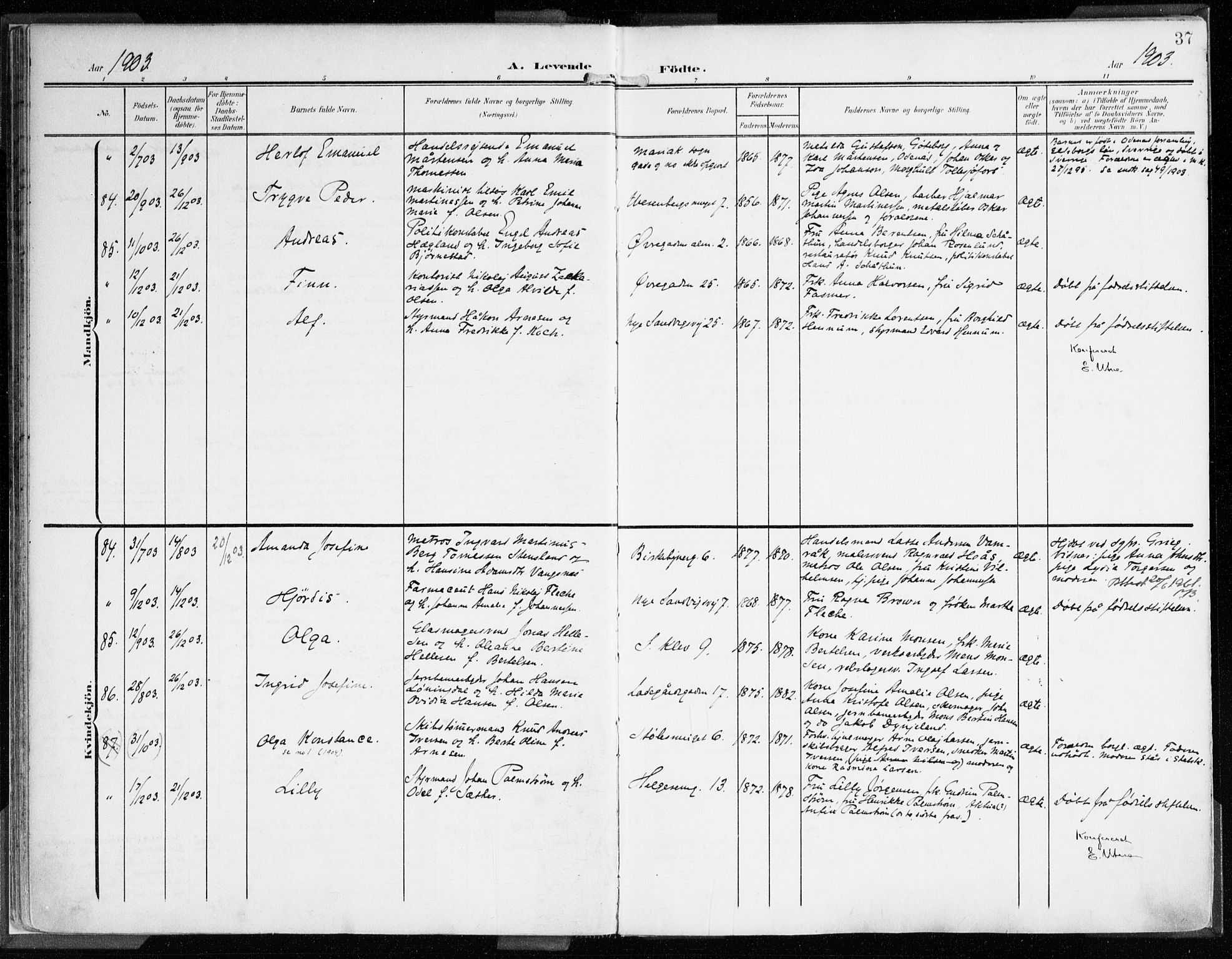 Mariakirken Sokneprestembete, SAB/A-76901/H/Haa/L0010: Parish register (official) no. B 1, 1901-1915, p. 37