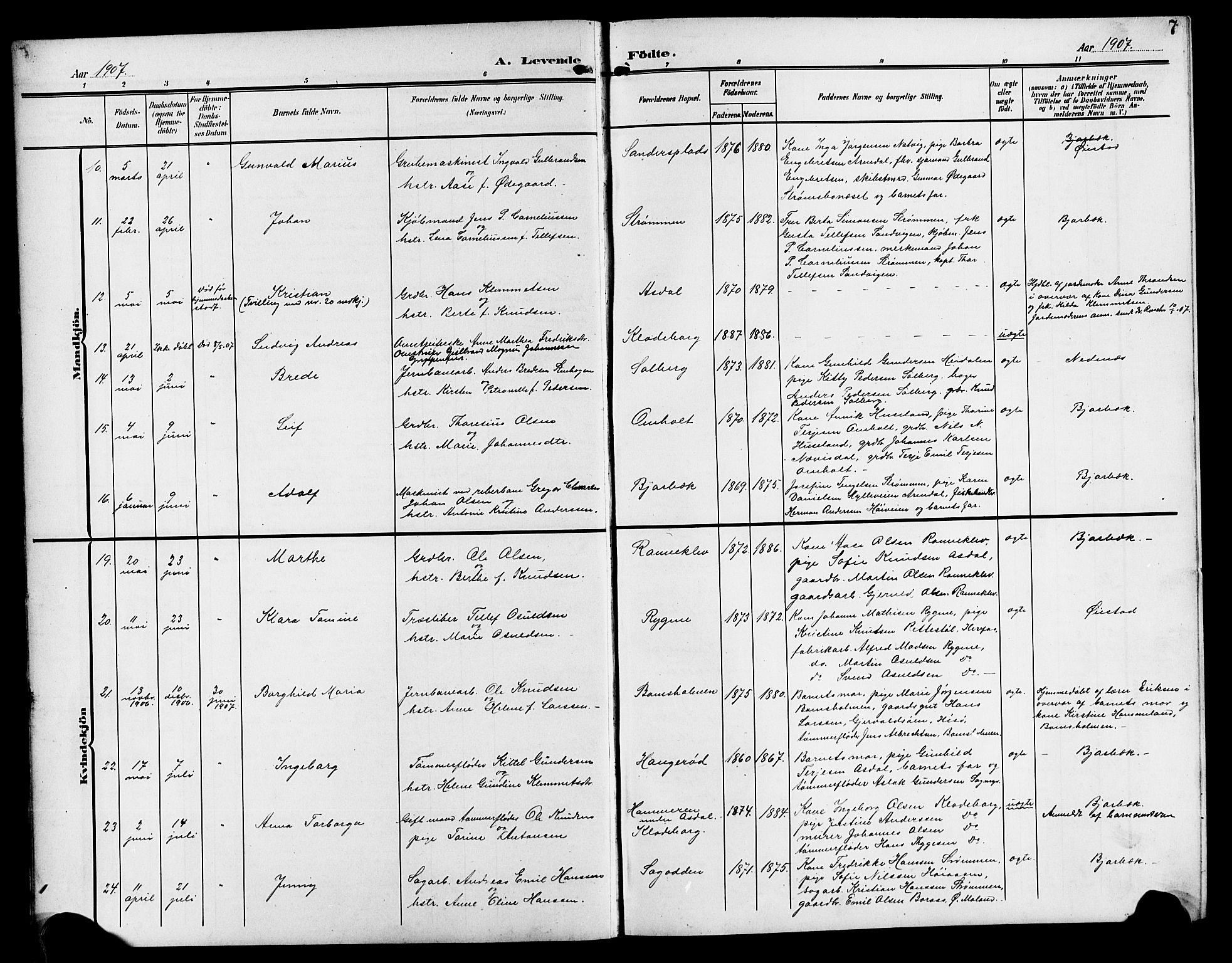 Øyestad sokneprestkontor, AV/SAK-1111-0049/F/Fb/L0011: Parish register (copy) no. B 11, 1906-1918, p. 7