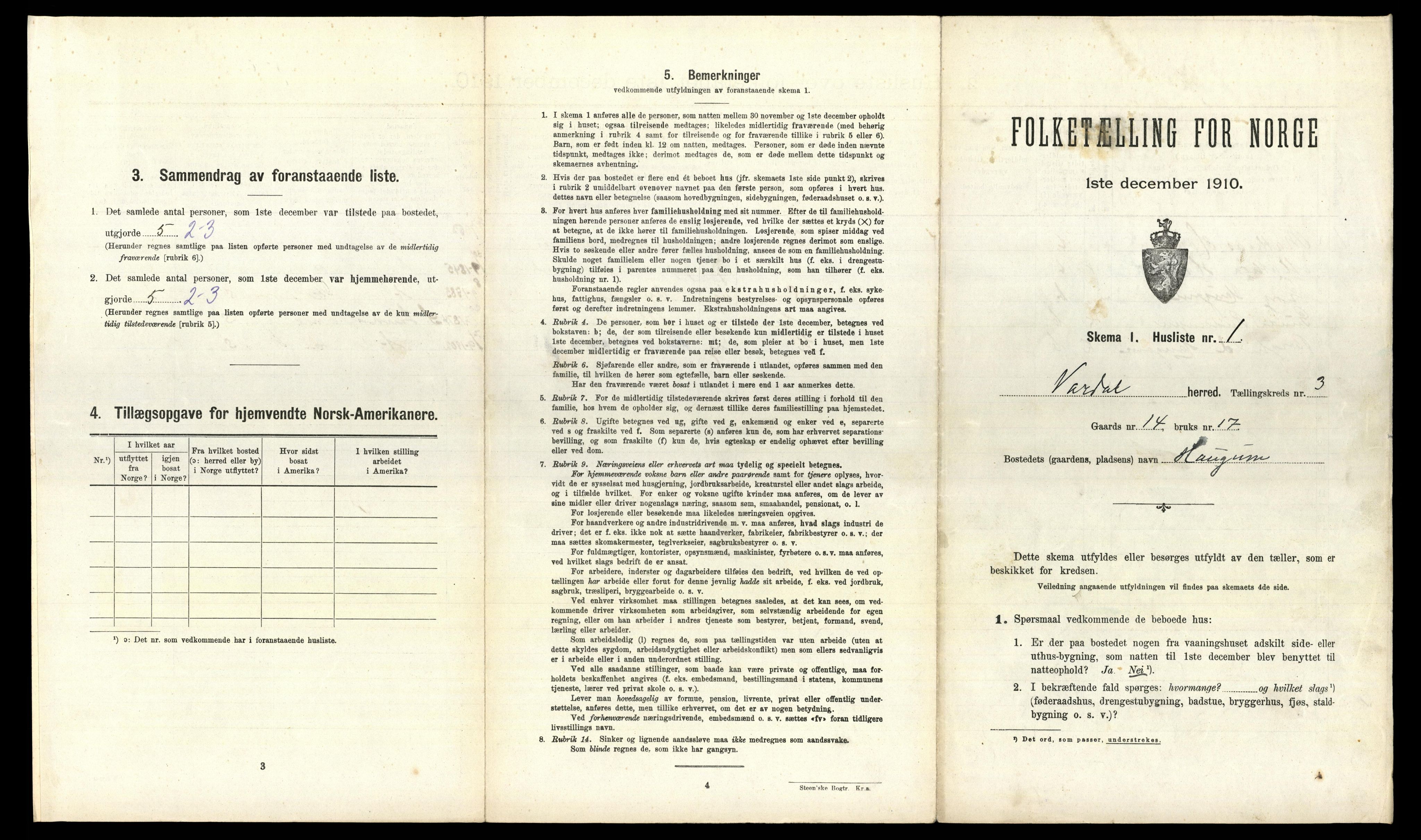 RA, 1910 census for Vardal, 1910, p. 300