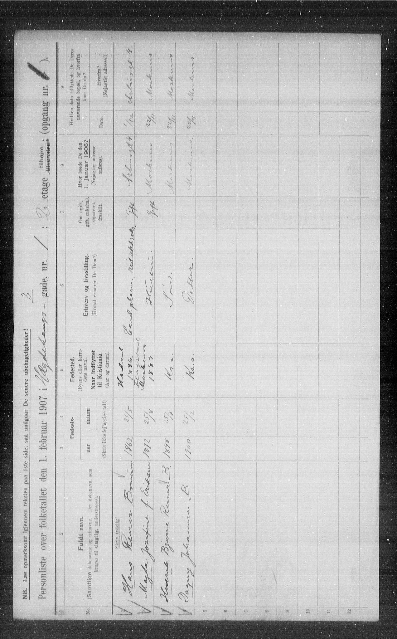 OBA, Municipal Census 1907 for Kristiania, 1907, p. 18570