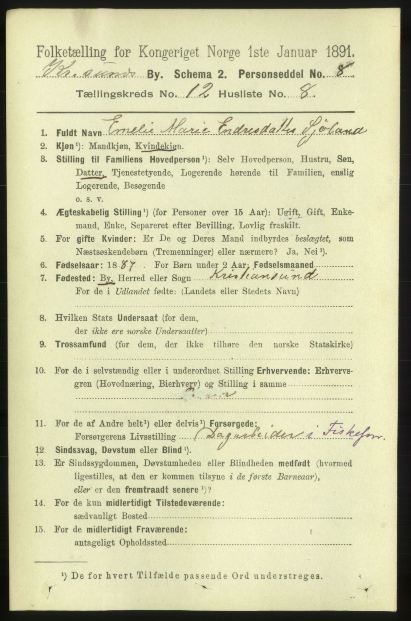 RA, 1891 census for 1503 Kristiansund, 1891, p. 9240