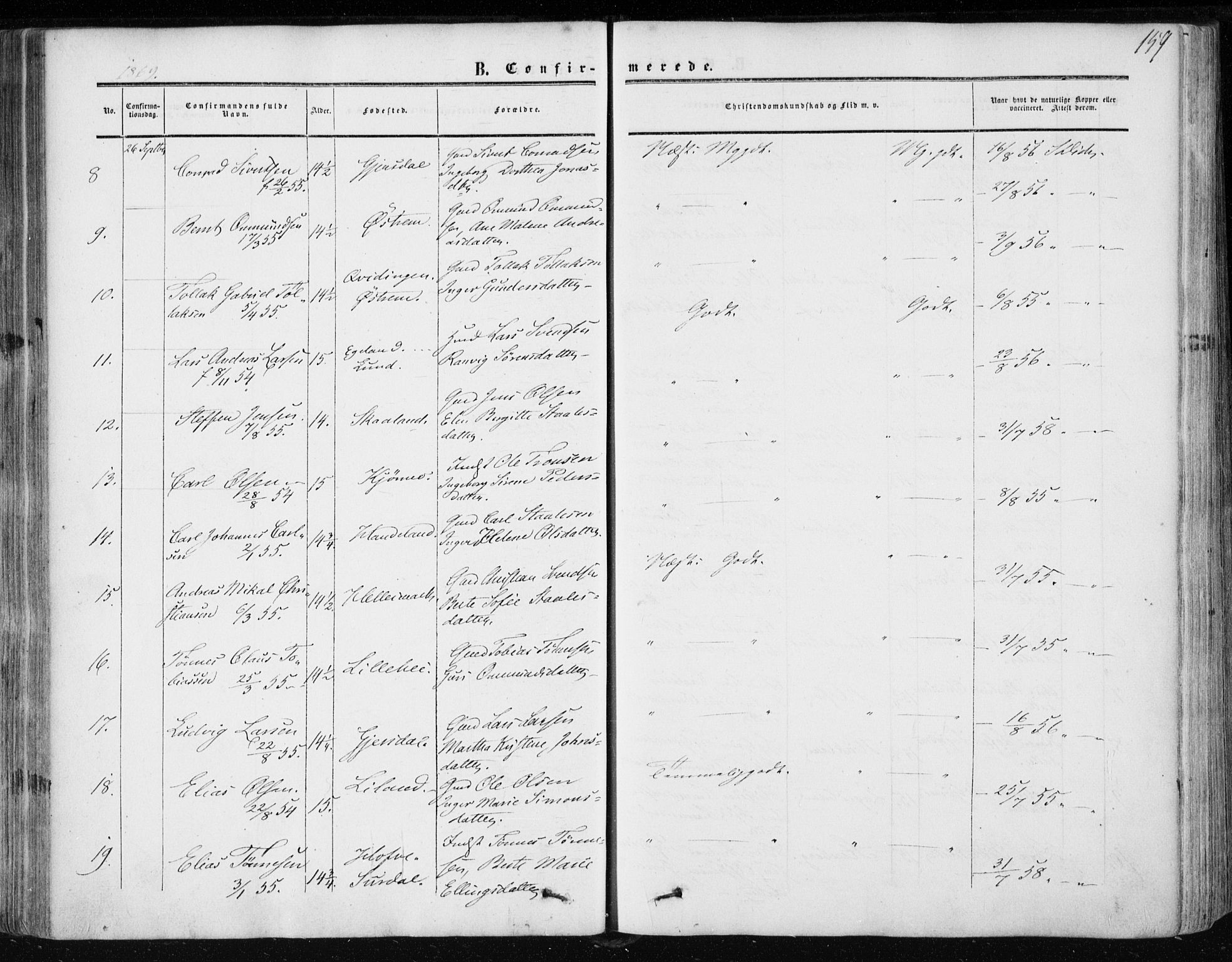 Lund sokneprestkontor, AV/SAST-A-101809/S06/L0009: Parish register (official) no. A 8, 1853-1877, p. 159