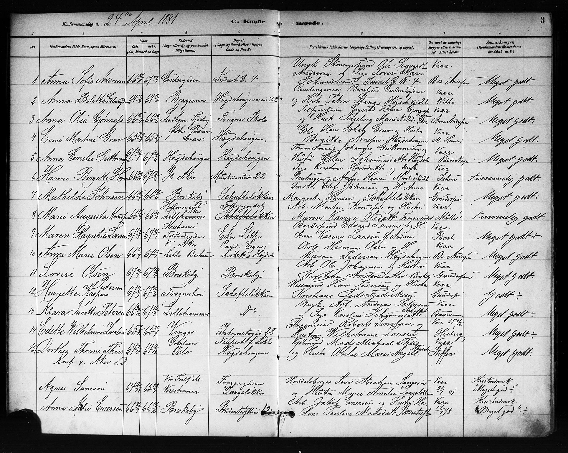 Uranienborg prestekontor Kirkebøker, AV/SAO-A-10877/F/Fa/L0002: Parish register (official) no. I 2, 1880-1896, p. 3