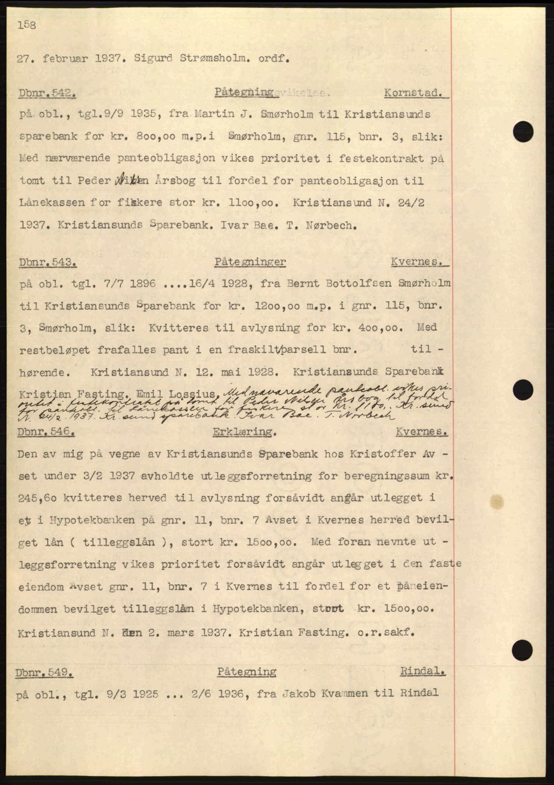 Nordmøre sorenskriveri, AV/SAT-A-4132/1/2/2Ca: Mortgage book no. C80, 1936-1939, Diary no: : 542/1937