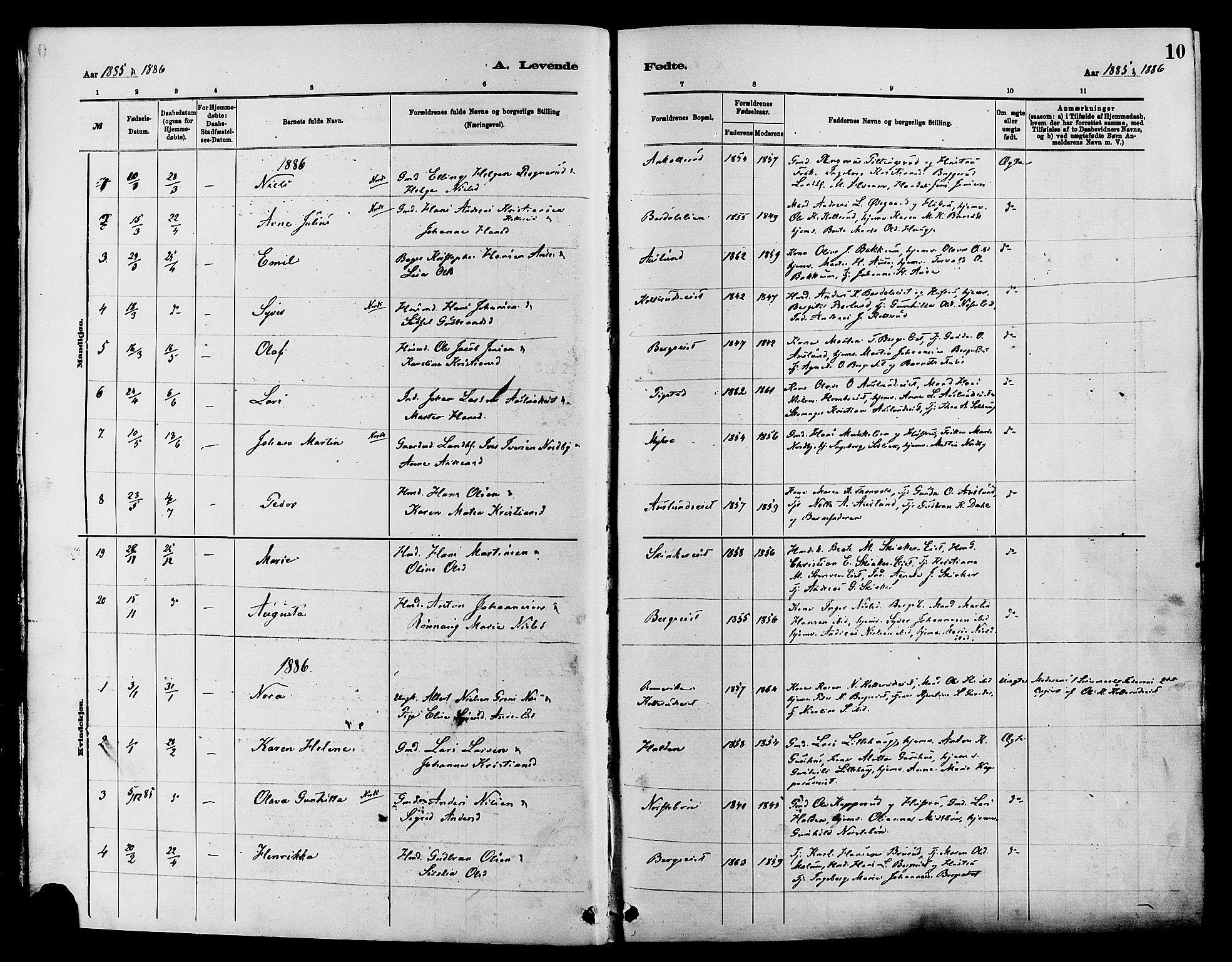 Nordre Land prestekontor, SAH/PREST-124/H/Ha/Haa/L0003: Parish register (official) no. 3, 1882-1896, p. 10