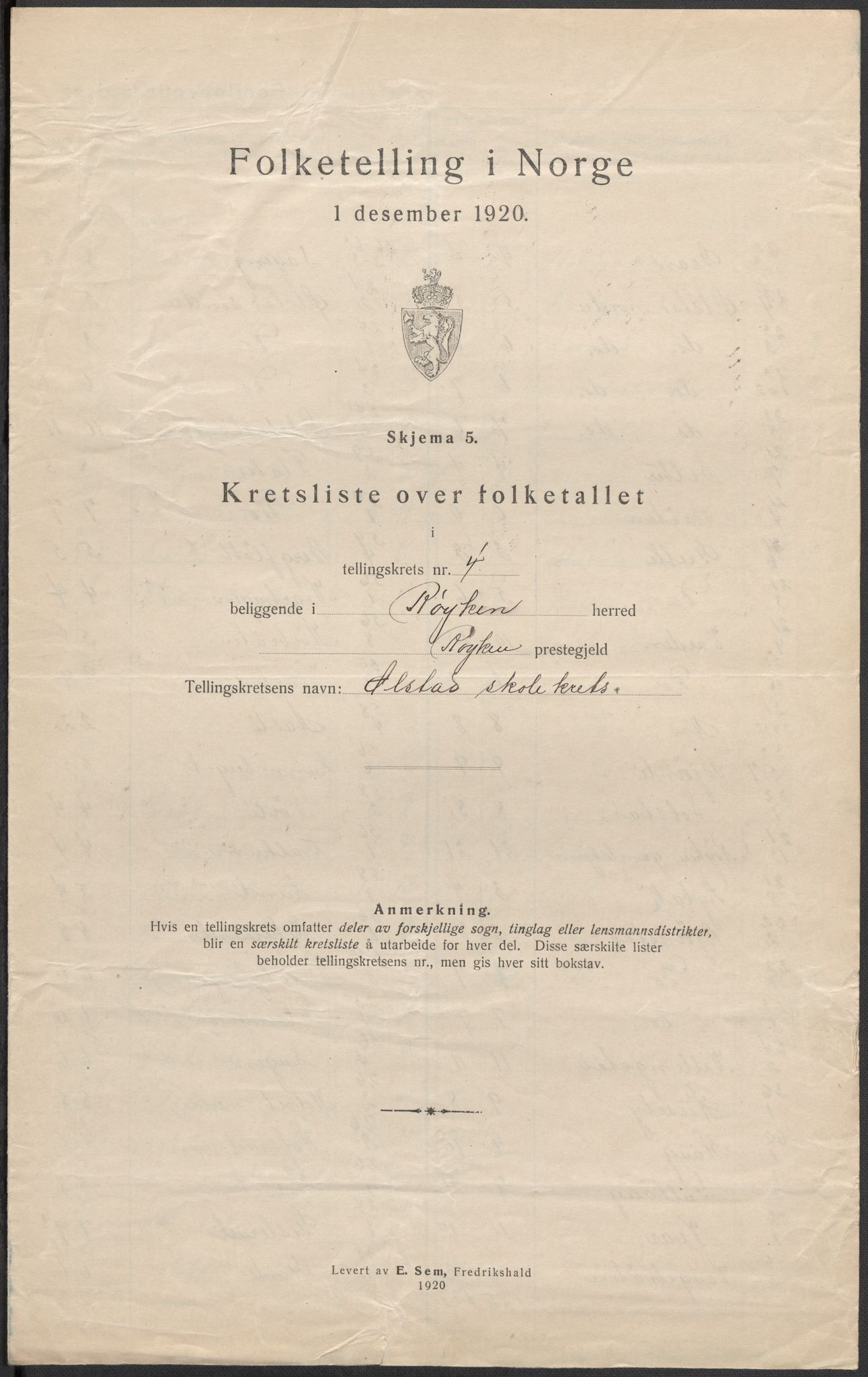 SAKO, 1920 census for Røyken, 1920, p. 19