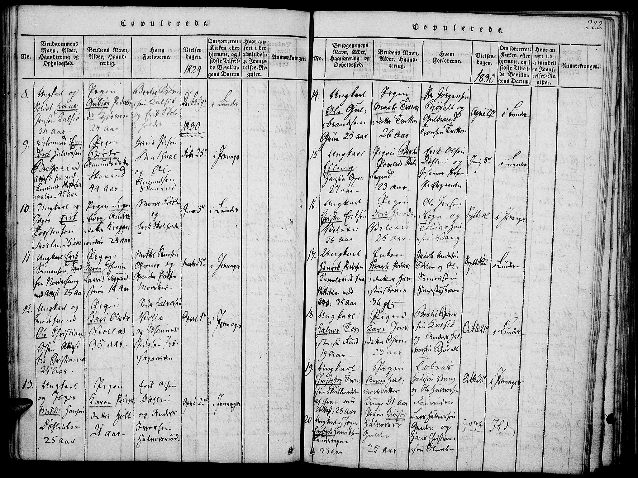 Jevnaker prestekontor, SAH/PREST-116/H/Ha/Haa/L0005: Parish register (official) no. 5, 1815-1837, p. 222