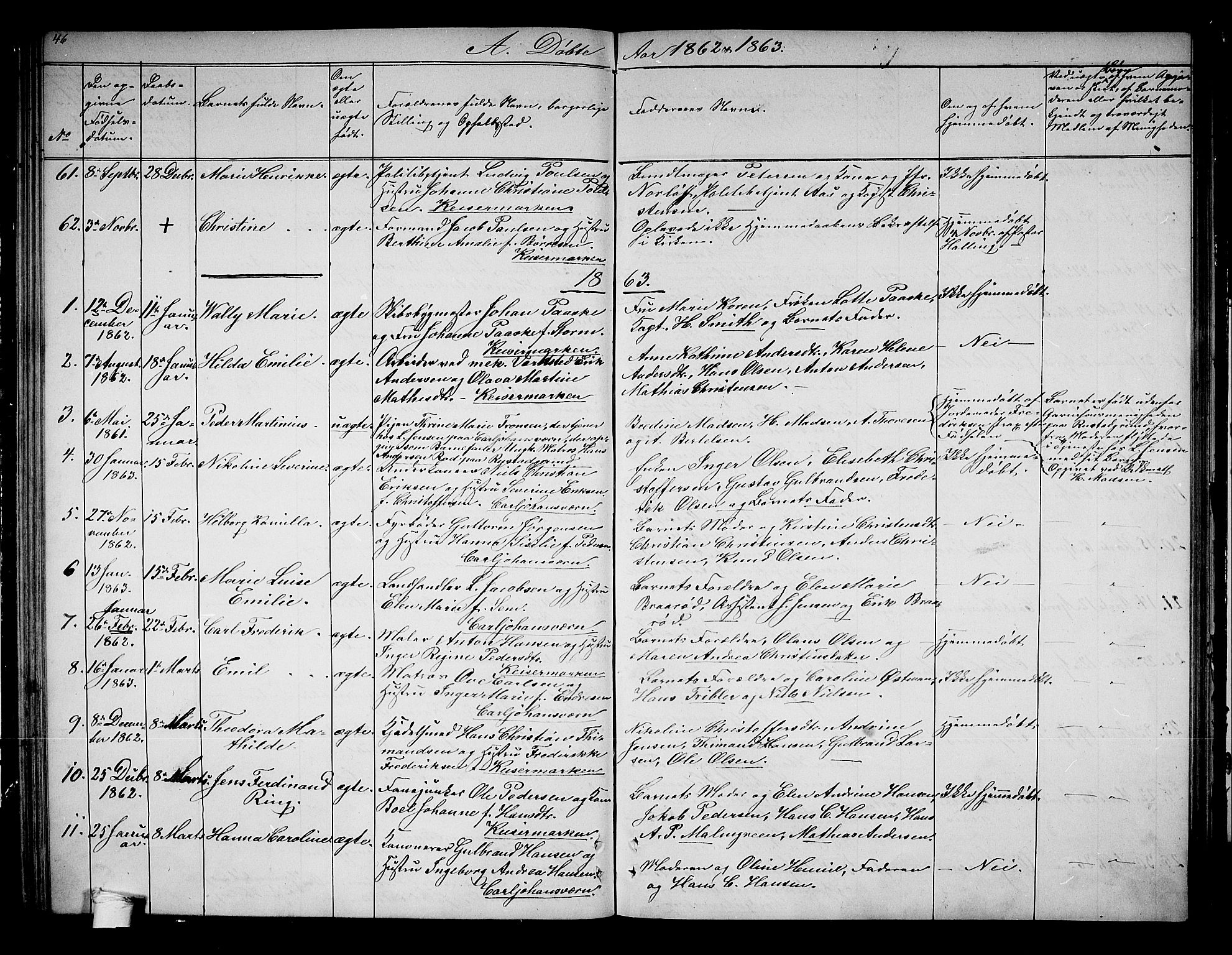 Horten kirkebøker, SAKO/A-348/G/Ga/L0001: Parish register (copy) no. 1, 1855-1863, p. 46