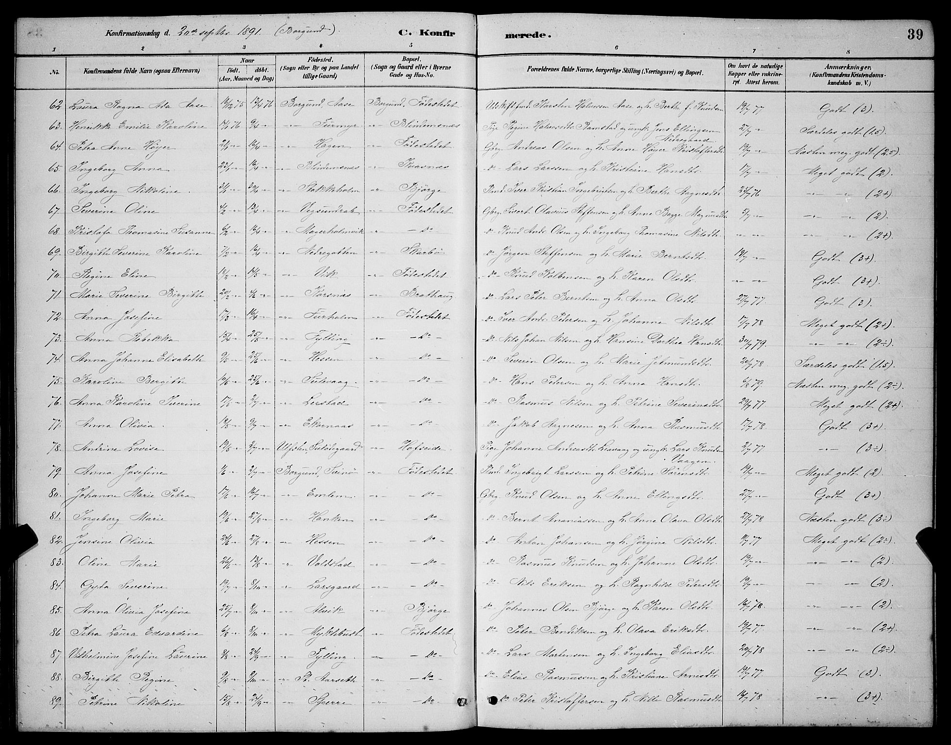 Ministerialprotokoller, klokkerbøker og fødselsregistre - Møre og Romsdal, SAT/A-1454/528/L0430: Parish register (copy) no. 528C11, 1884-1899, p. 39