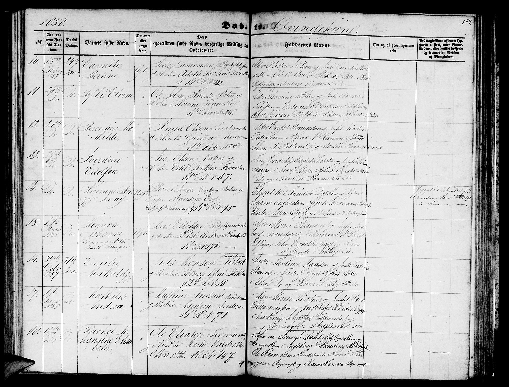 Domkirken sokneprestembete, SAB/A-74801/H/Hab/L0011: Parish register (copy) no. B 4, 1856-1862, p. 154