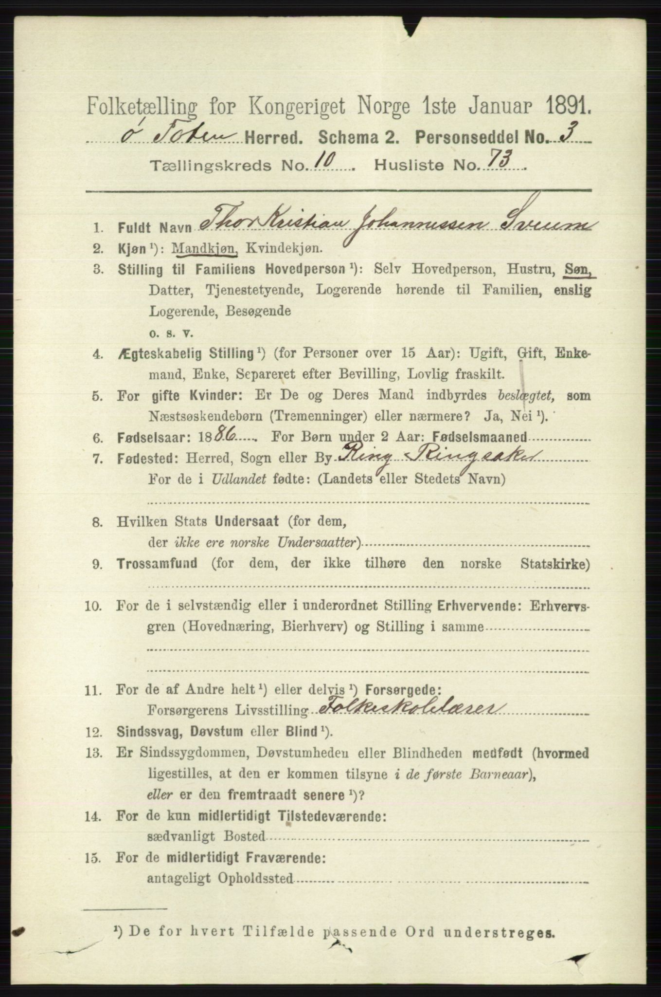 RA, 1891 census for 0528 Østre Toten, 1891, p. 6805