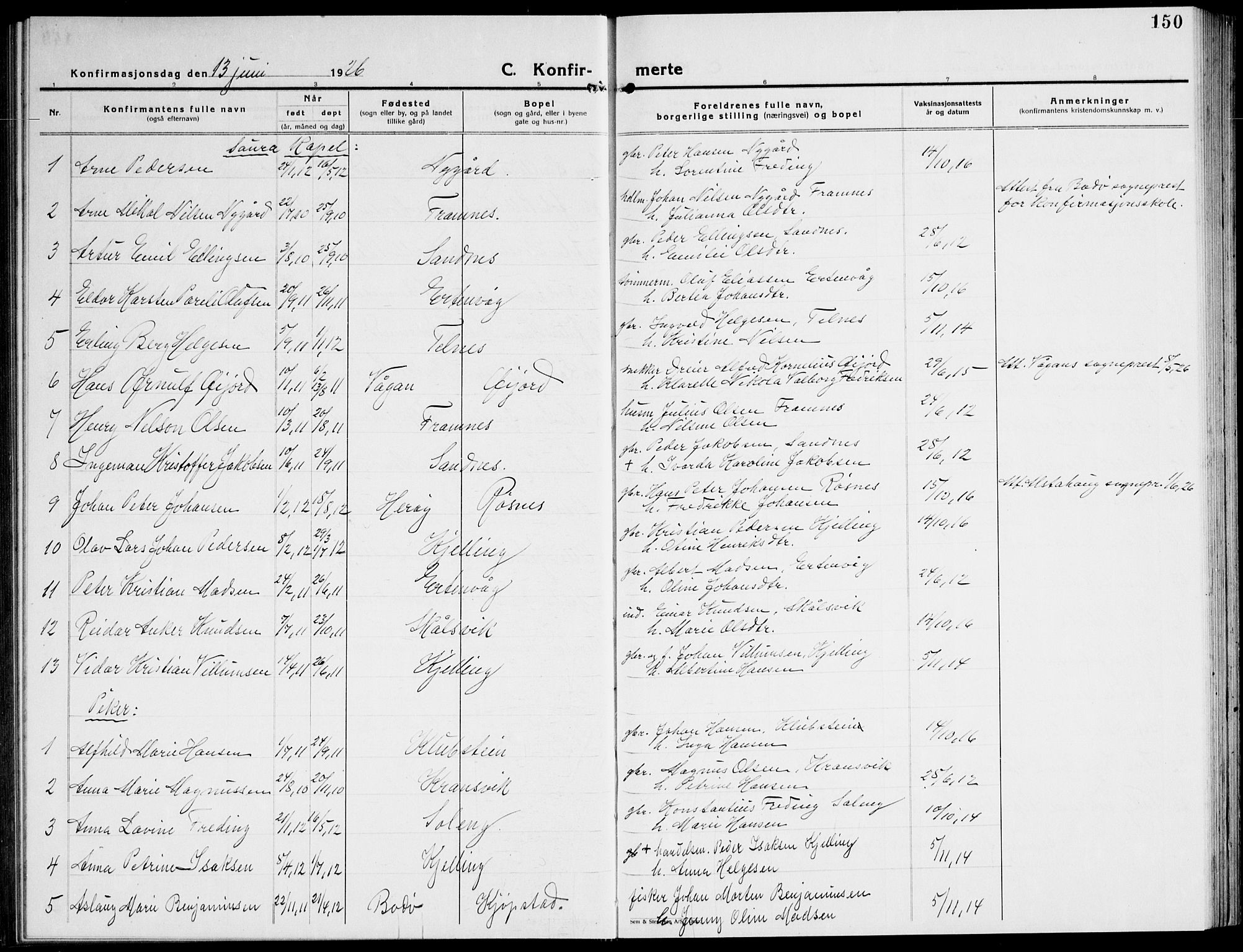 Ministerialprotokoller, klokkerbøker og fødselsregistre - Nordland, AV/SAT-A-1459/805/L0111: Parish register (copy) no. 805C07, 1925-1943, p. 150