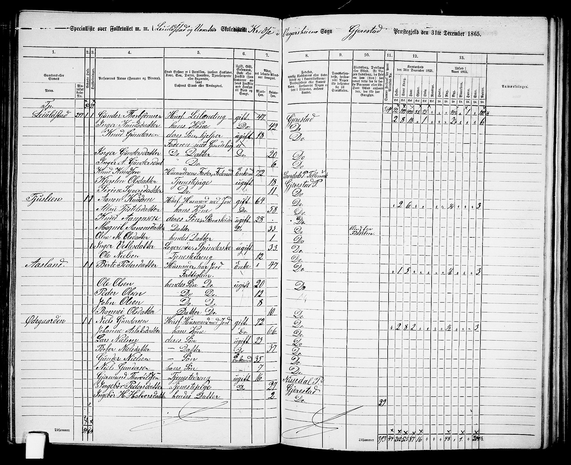 RA, 1865 census for Gjerstad, 1865, p. 144