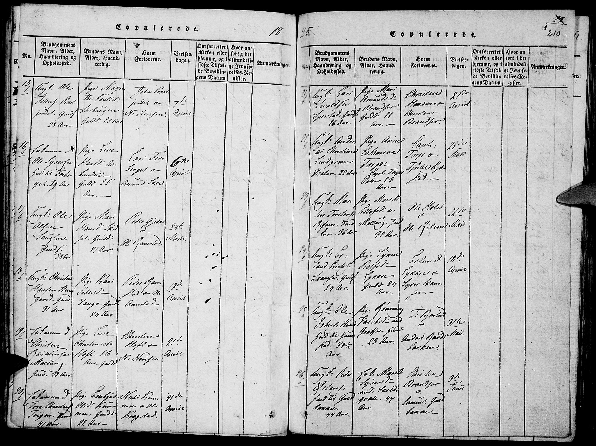 Lom prestekontor, SAH/PREST-070/K/L0004: Parish register (official) no. 4, 1815-1825, p. 210