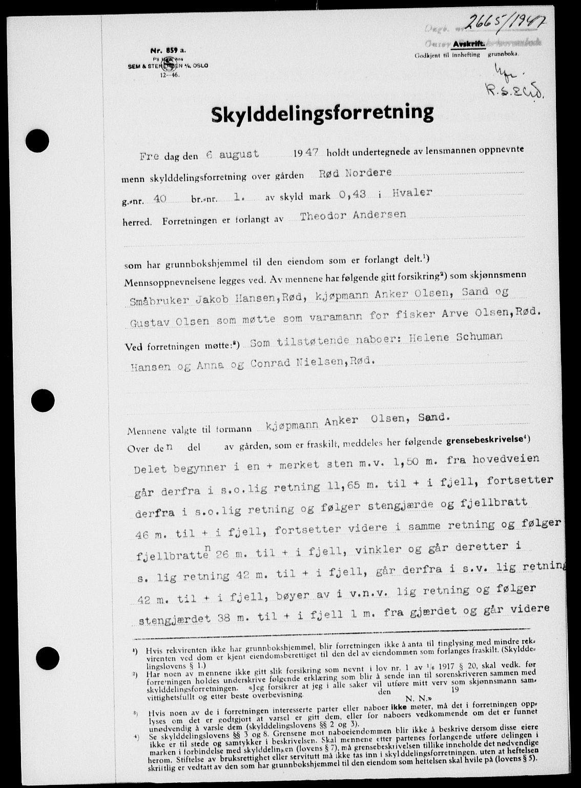 Onsøy sorenskriveri, SAO/A-10474/G/Ga/Gab/L0021: Mortgage book no. II A-21, 1947-1947, Diary no: : 2665/1947