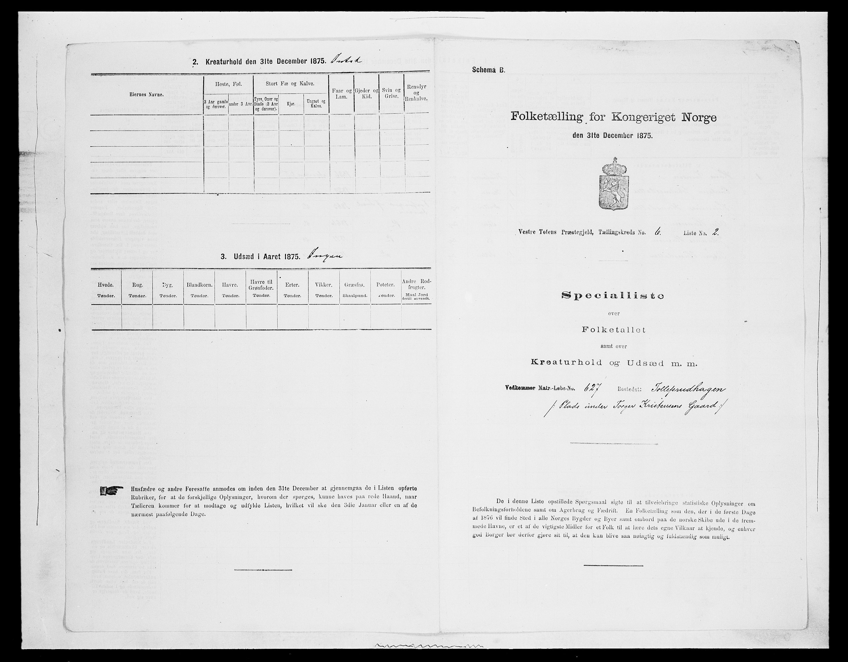 SAH, 1875 census for 0529P Vestre Toten, 1875, p. 1153