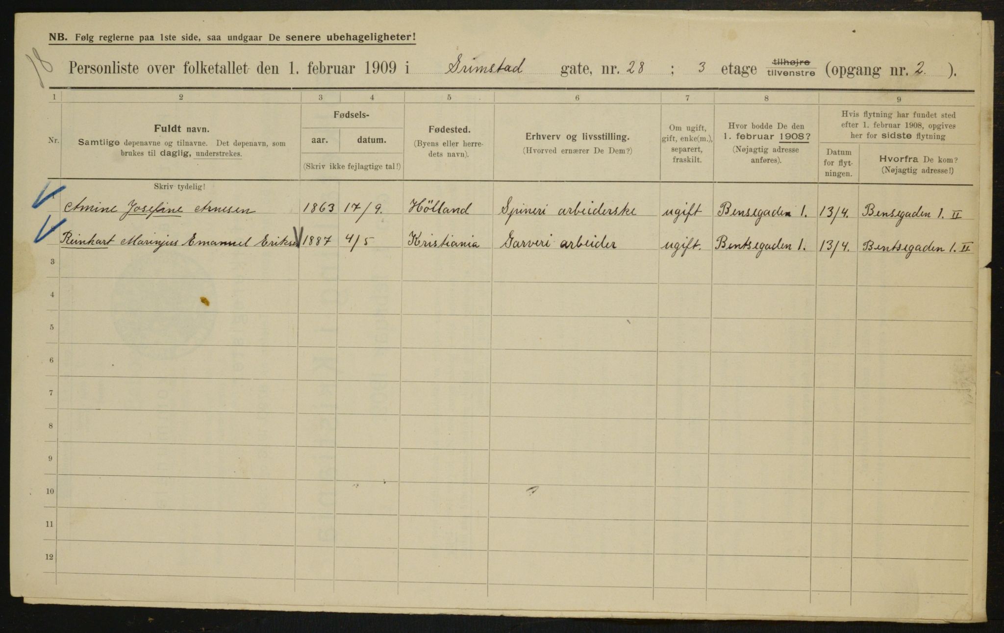 OBA, Municipal Census 1909 for Kristiania, 1909, p. 27431