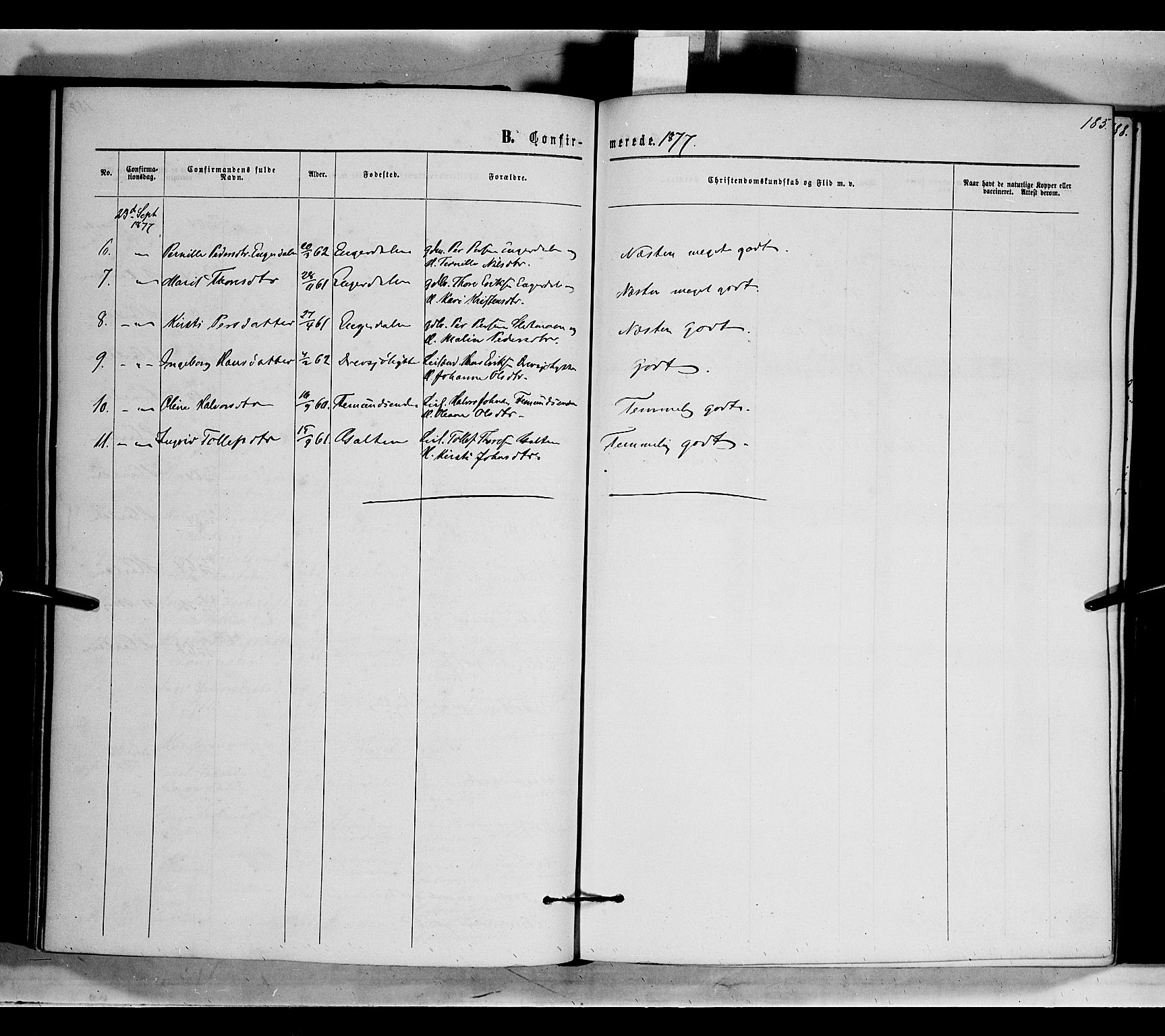 Rendalen prestekontor, SAH/PREST-054/H/Ha/Haa/L0006: Parish register (official) no. 6, 1867-1877, p. 185
