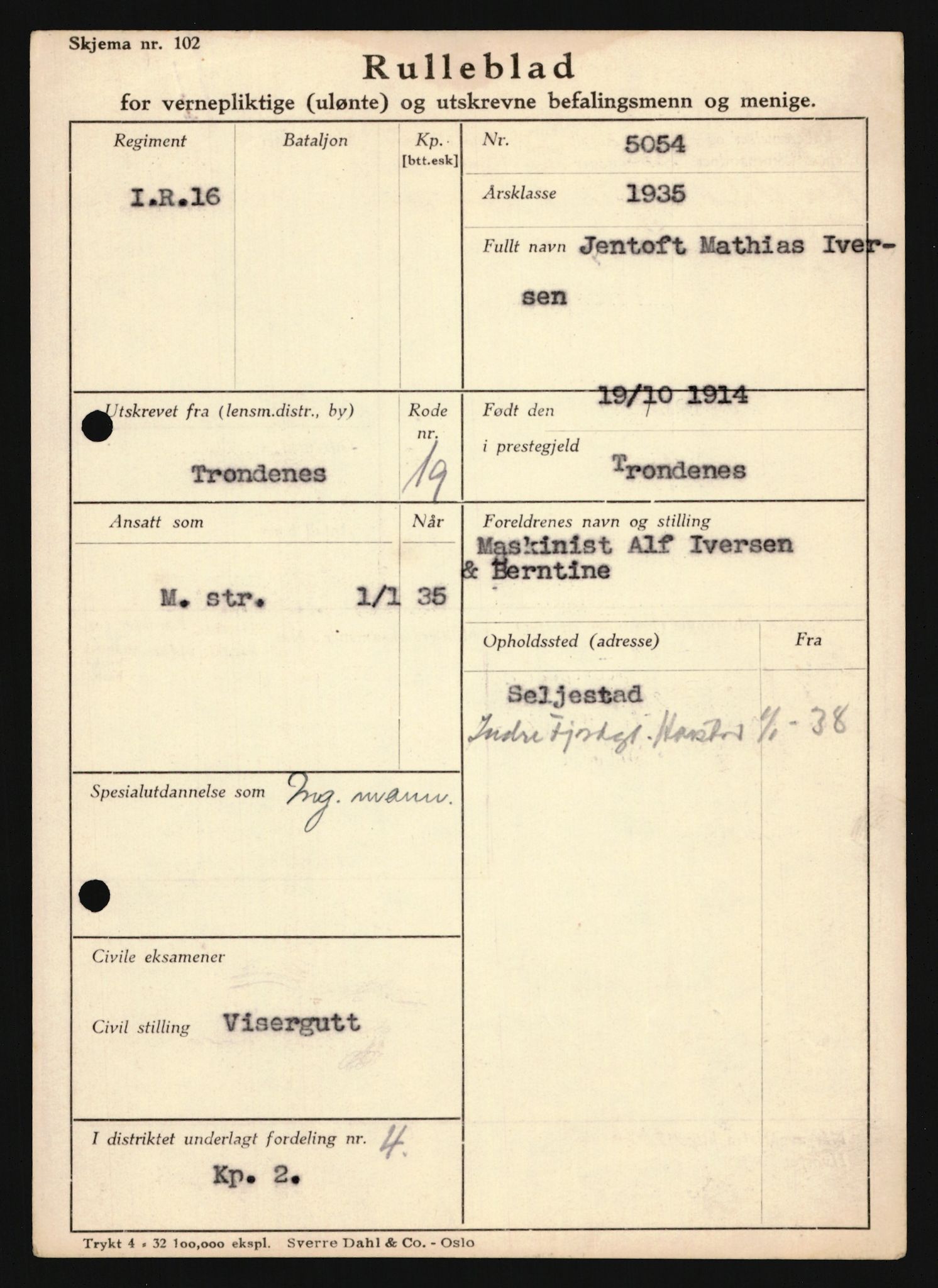 Forsvaret, Troms infanteriregiment nr. 16, AV/RA-RAFA-3146/P/Pa/L0019: Rulleblad for regimentets menige mannskaper, årsklasse 1935, 1935, p. 477