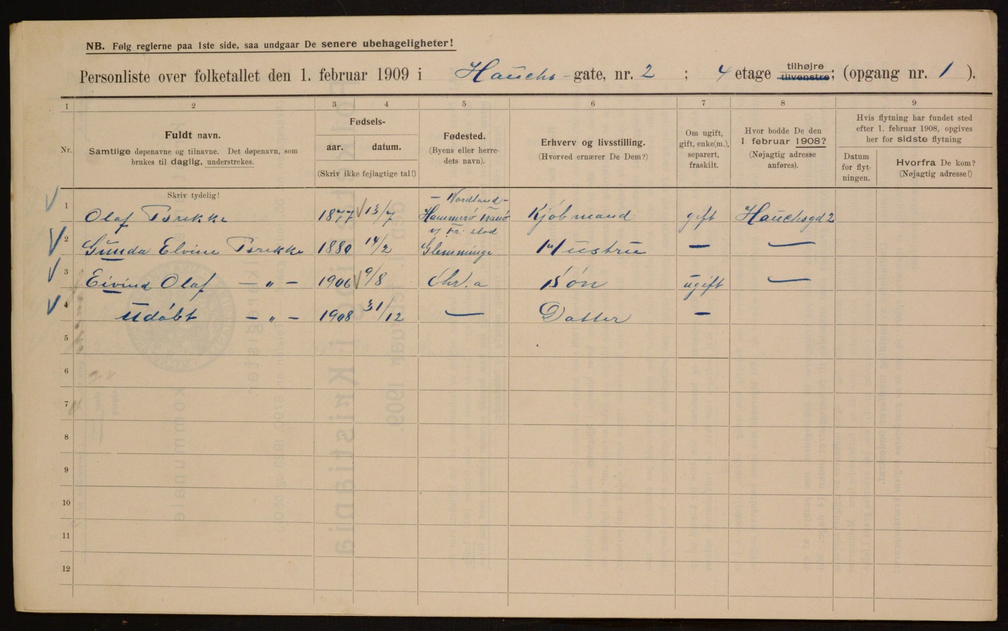 OBA, Municipal Census 1909 for Kristiania, 1909, p. 31786