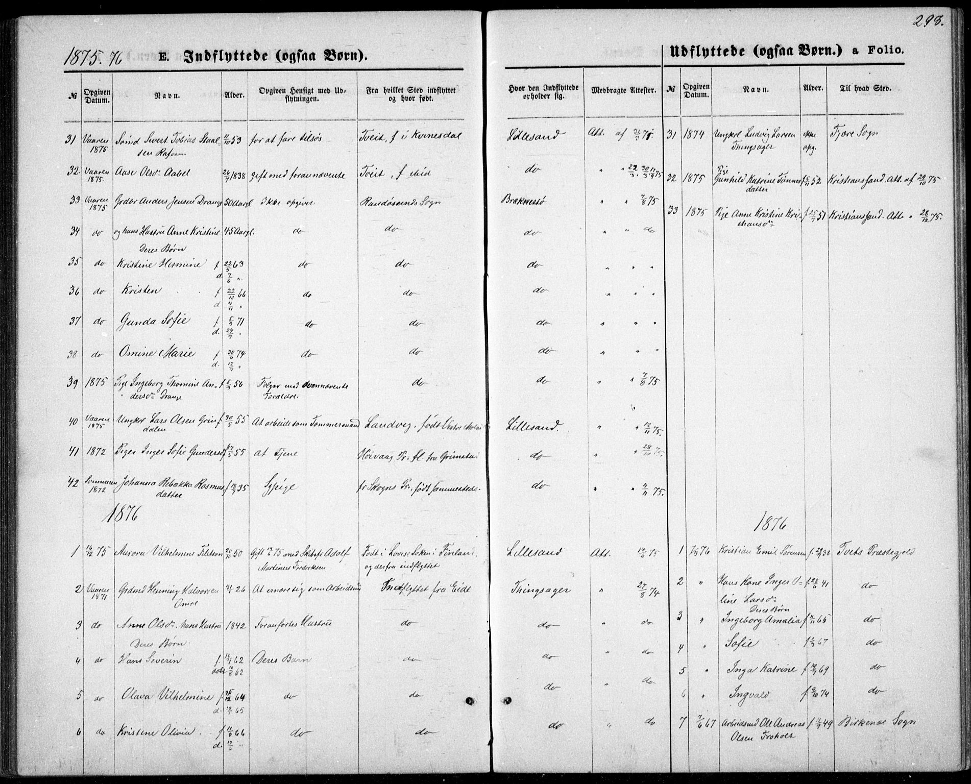 Vestre Moland sokneprestkontor, AV/SAK-1111-0046/F/Fb/Fbb/L0005: Parish register (copy) no. B 5, 1872-1883, p. 298