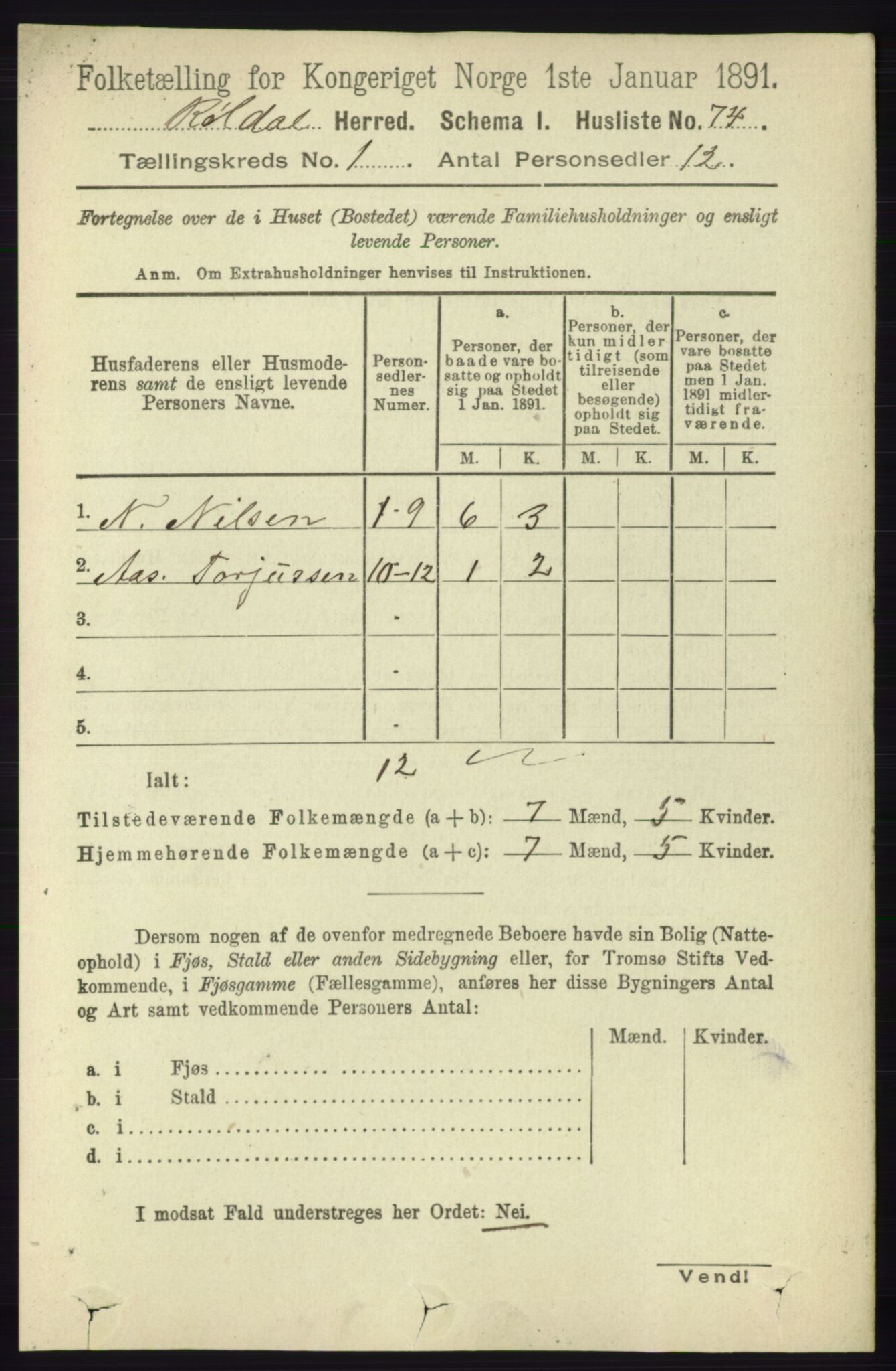 RA, 1891 census for 1229 Røldal, 1891, p. 87