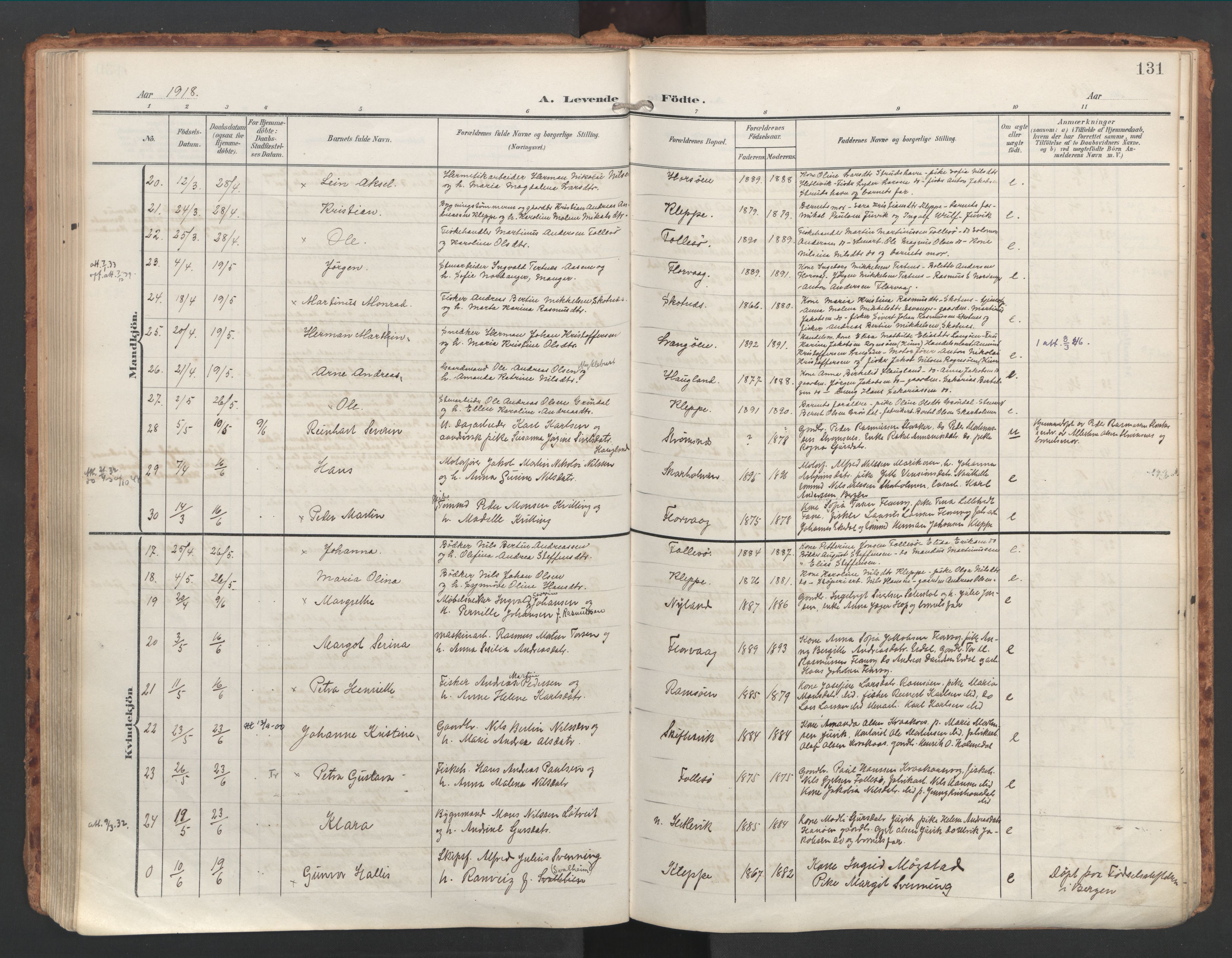 Askøy Sokneprestembete, AV/SAB-A-74101/H/Ha/Haa/Haac/L0002: Parish register (official) no. C 2, 1905-1922, p. 131