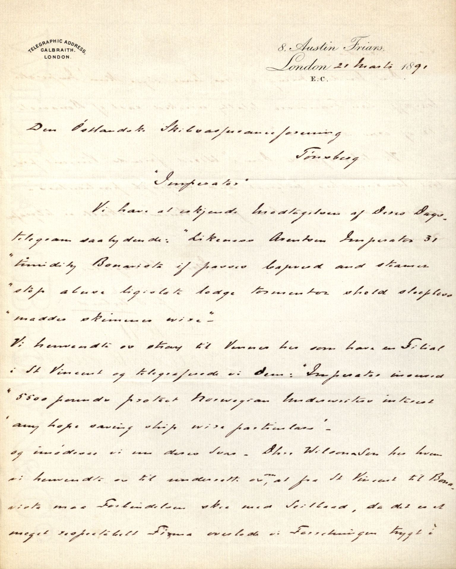 Pa 63 - Østlandske skibsassuranceforening, VEMU/A-1079/G/Ga/L0027/0011: Havaridokumenter / Louise, Lucie, Falcon, Ingeborg av Laurvig, Imperator, 1891, p. 41