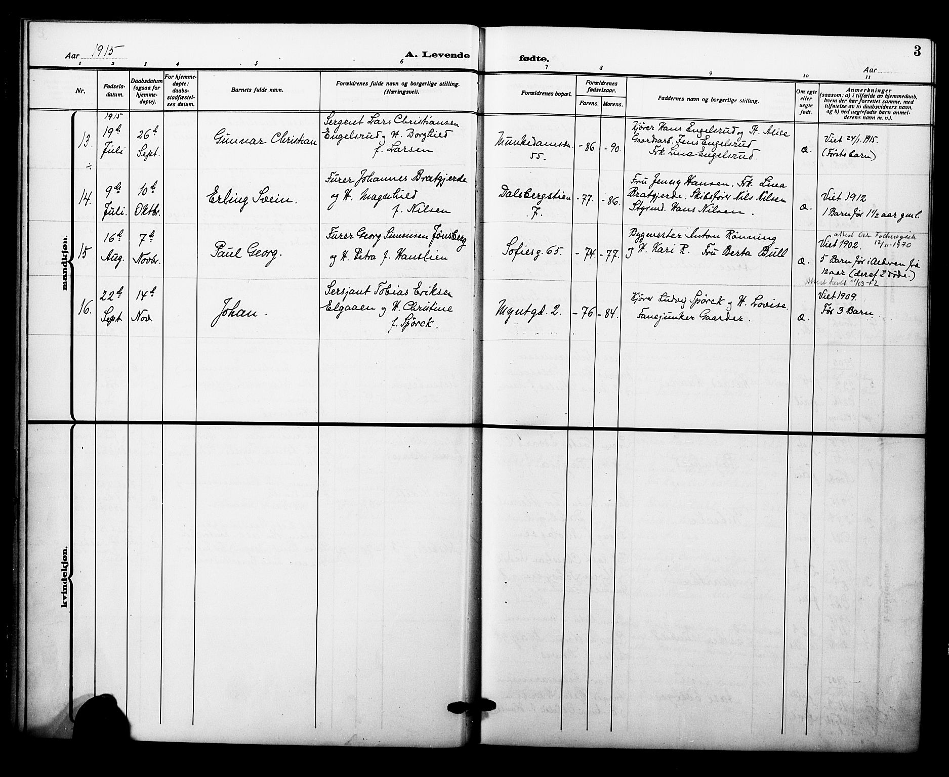 Garnisonsmenigheten Kirkebøker, SAO/A-10846/F/Fa/L0015: Parish register (official) no. 15, 1915-1921, p. 3