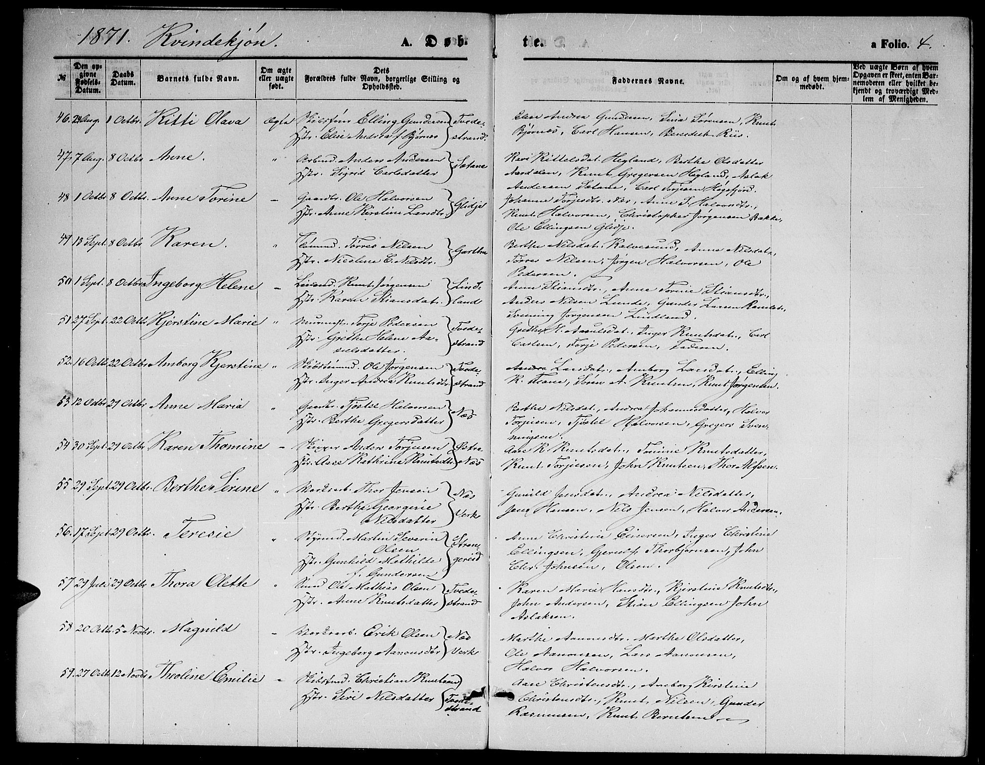 Holt sokneprestkontor, AV/SAK-1111-0021/F/Fb/L0009: Parish register (copy) no. B 9, 1871-1883, p. 4