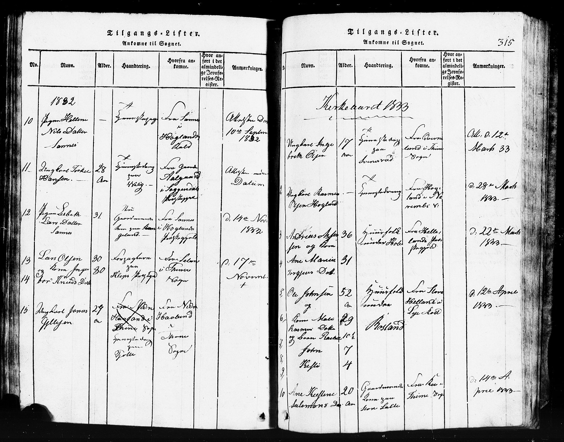 Klepp sokneprestkontor, SAST/A-101803/001/3/30BB/L0001: Parish register (copy) no.  B 1, 1816-1859, p. 315