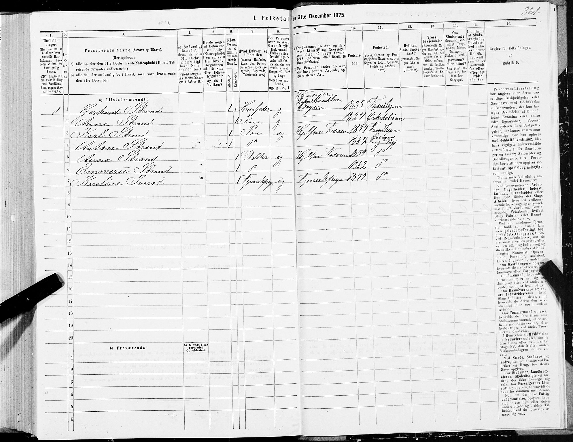 SAT, 1875 census for 1718P Leksvik, 1875, p. 1361