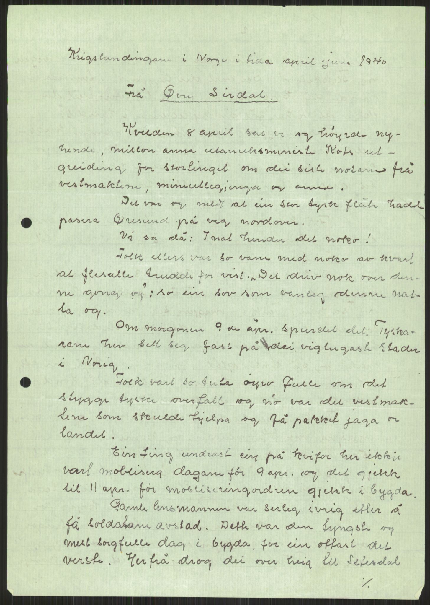 Forsvaret, Forsvarets krigshistoriske avdeling, AV/RA-RAFA-2017/Y/Ya/L0014: II-C-11-31 - Fylkesmenn.  Rapporter om krigsbegivenhetene 1940., 1940, p. 899