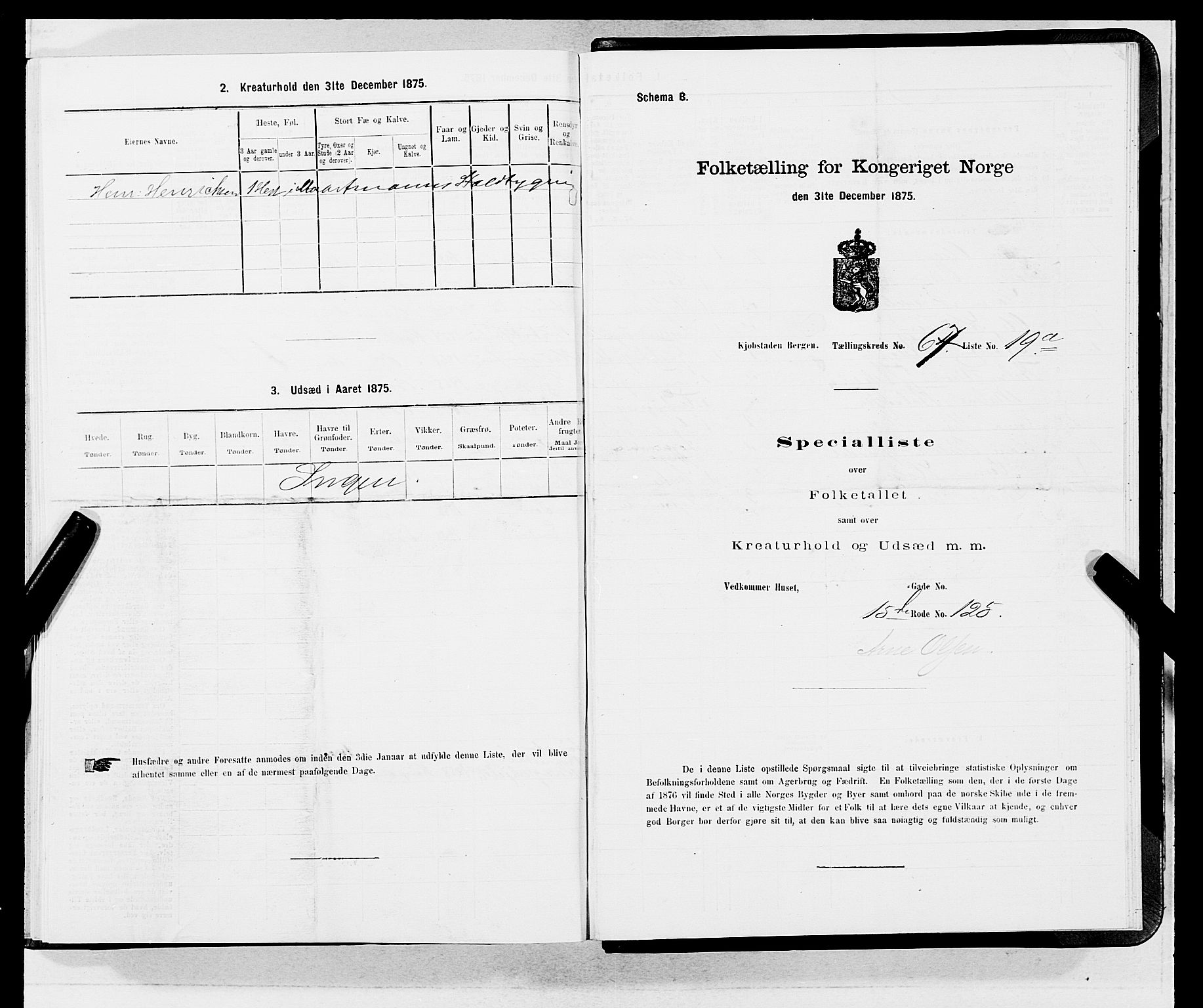 SAB, 1875 census for 1301 Bergen, 1875, p. 3582