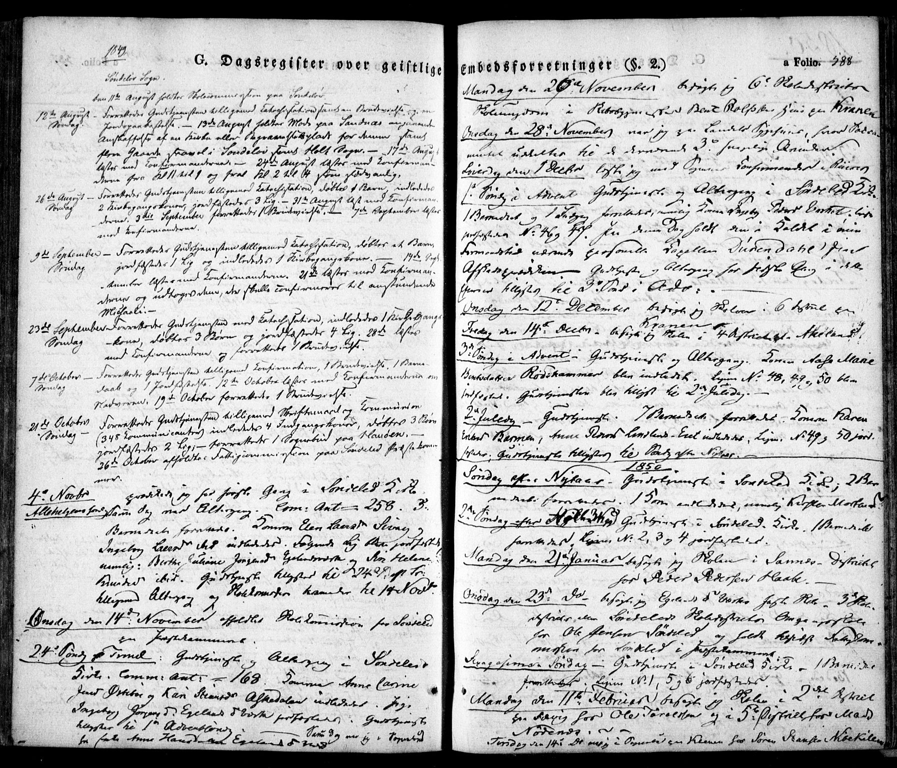 Søndeled sokneprestkontor, SAK/1111-0038/F/Fa/L0002: Parish register (official) no. A 2, 1839-1860, p. 588