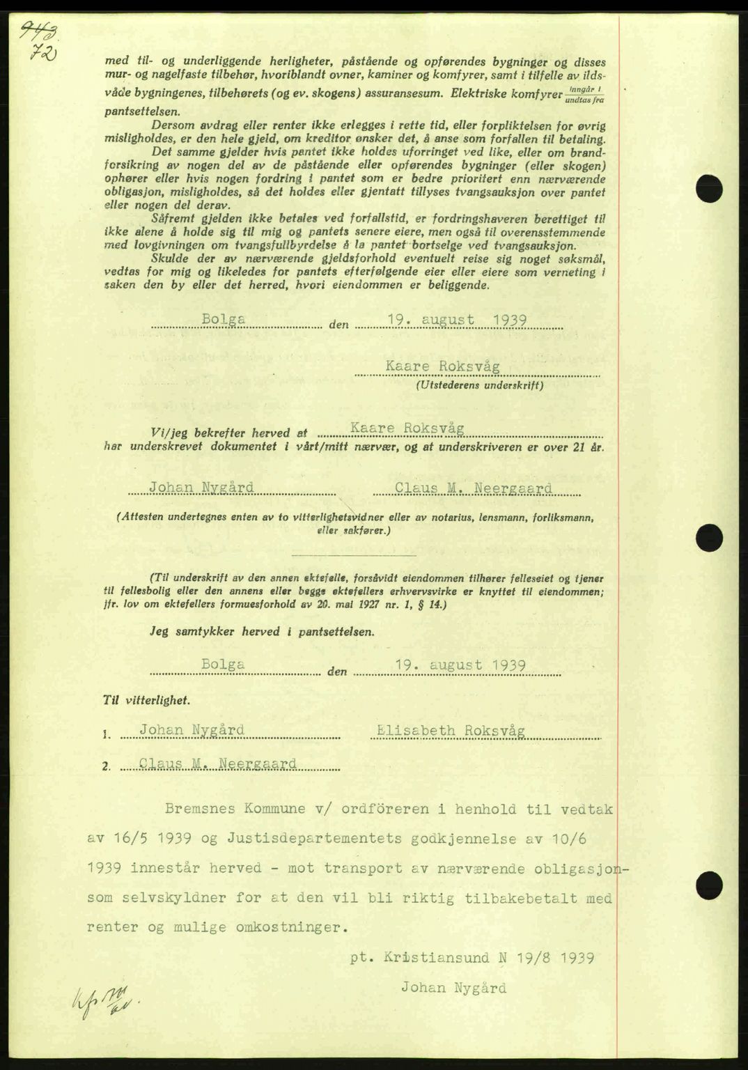 Nordmøre sorenskriveri, AV/SAT-A-4132/1/2/2Ca: Mortgage book no. B86, 1939-1940, Diary no: : 2698/1939