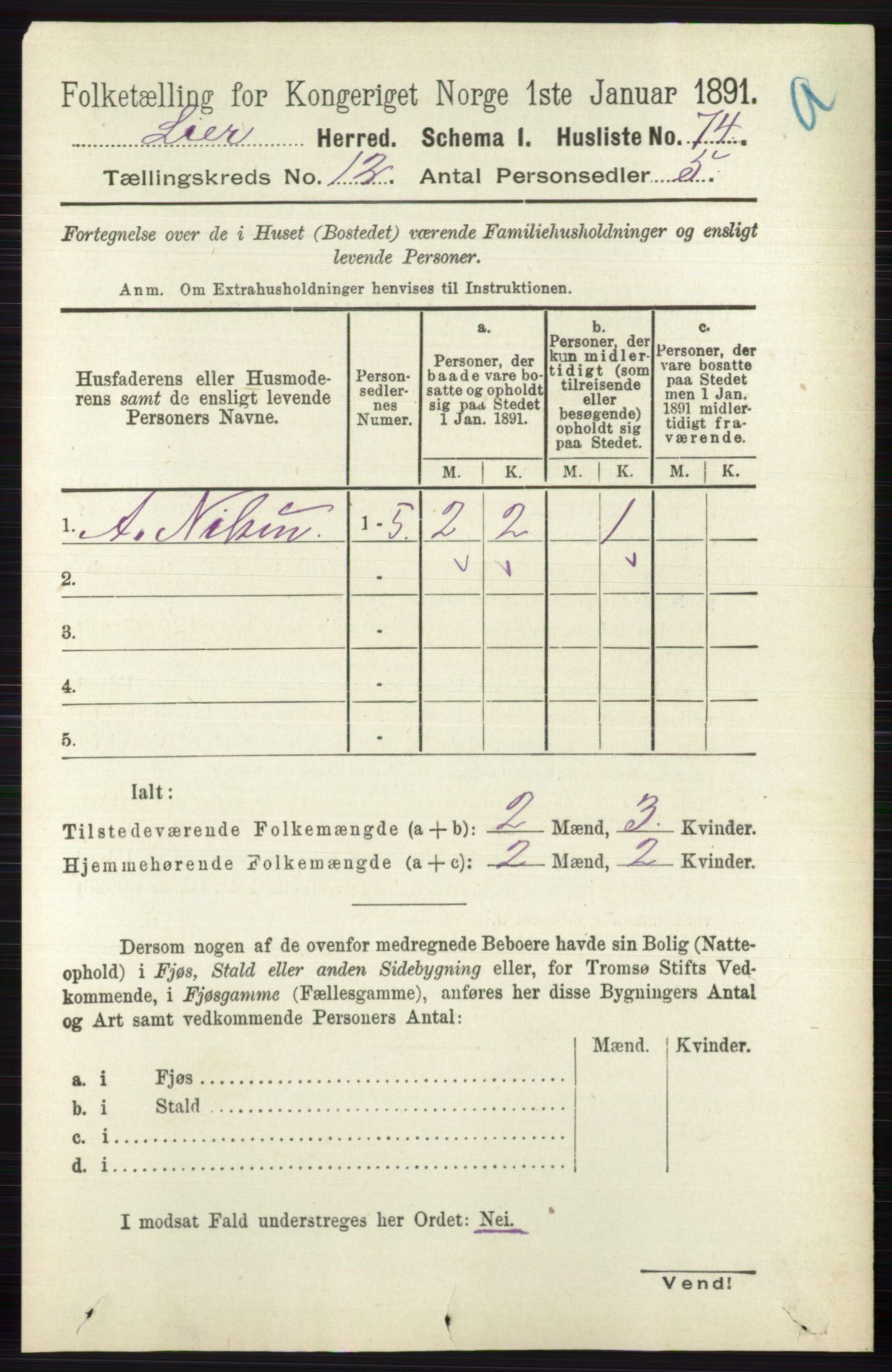 RA, 1891 census for 0626 Lier, 1891, p. 7355